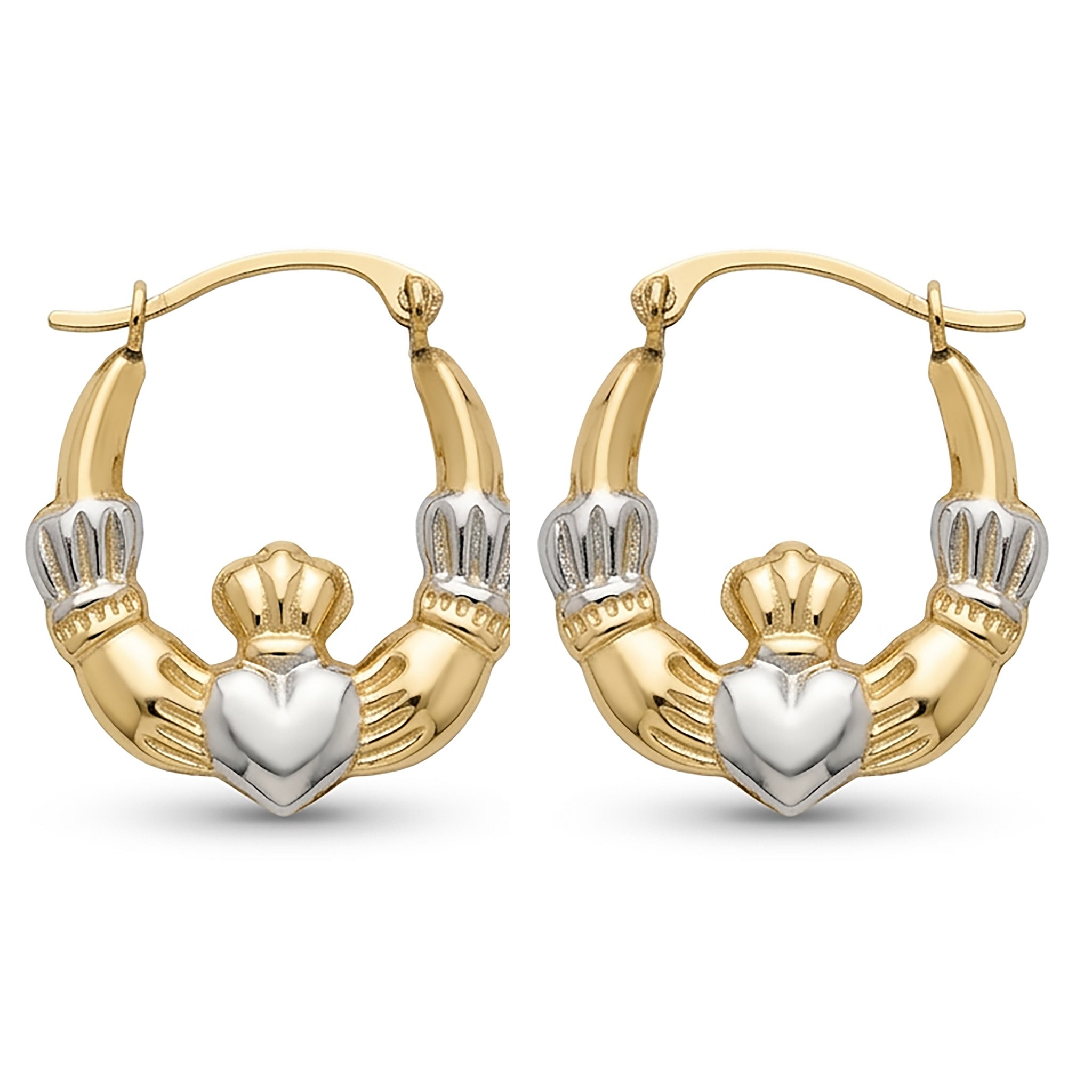 14K Two-Tone Gold Claddagh Hoop Earrings