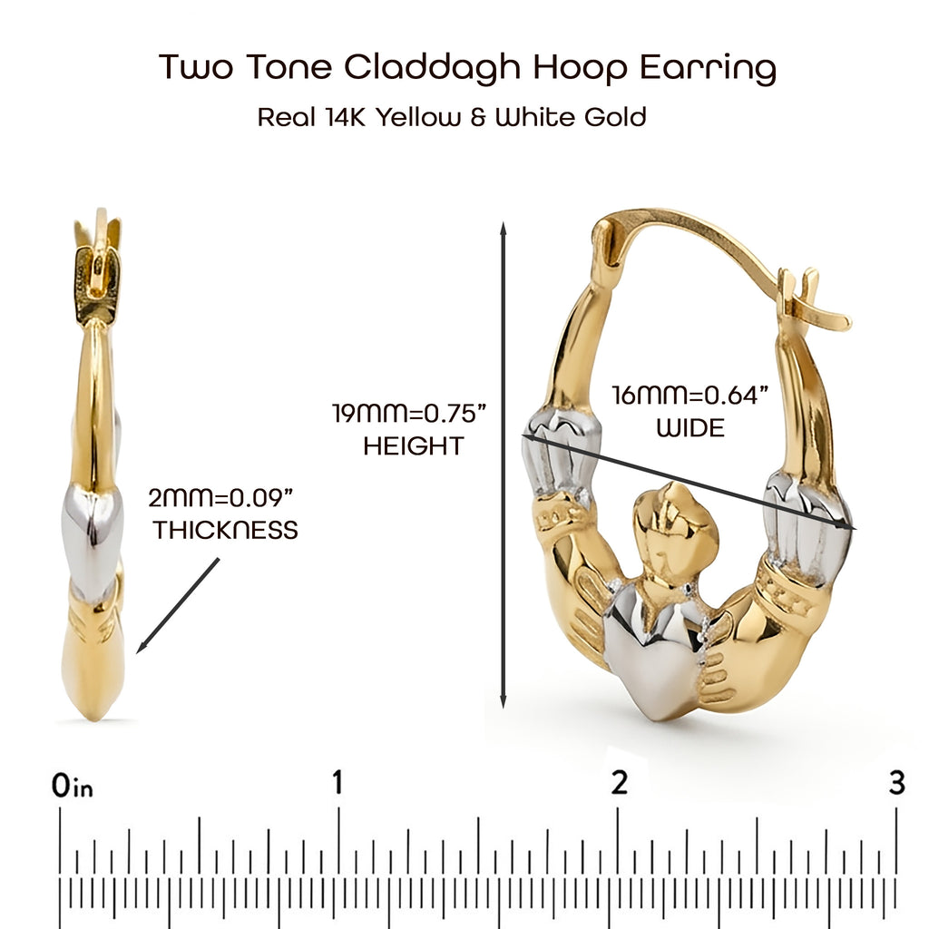 14K Two-Tone Gold Claddagh Hoop Earrings