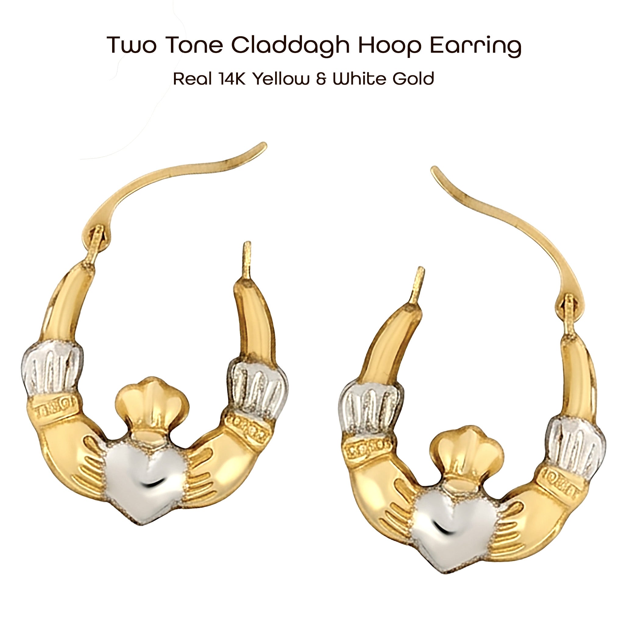 14K Two-Tone Gold Claddagh Hoop Earrings
