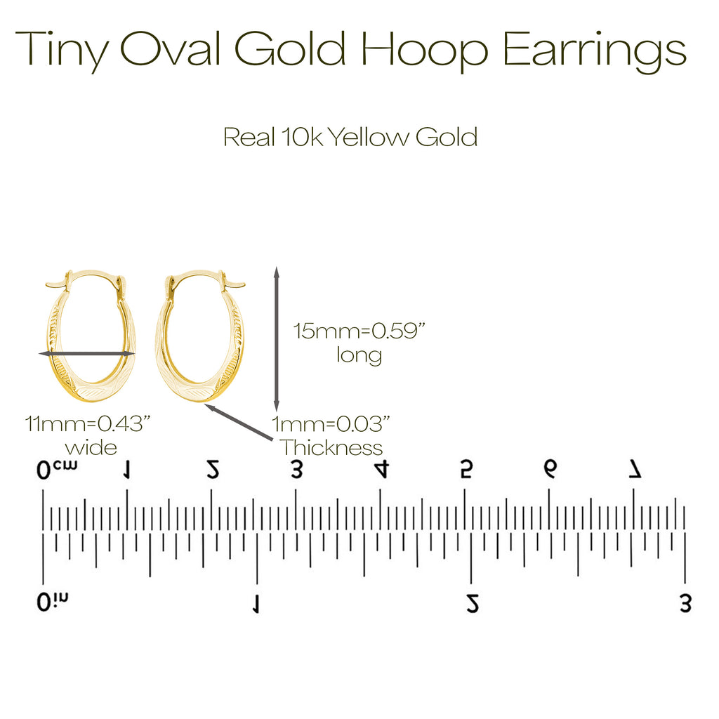 10K Yellow Gold Diamond-Cut Oval Hoop Earrings | 15x11mm