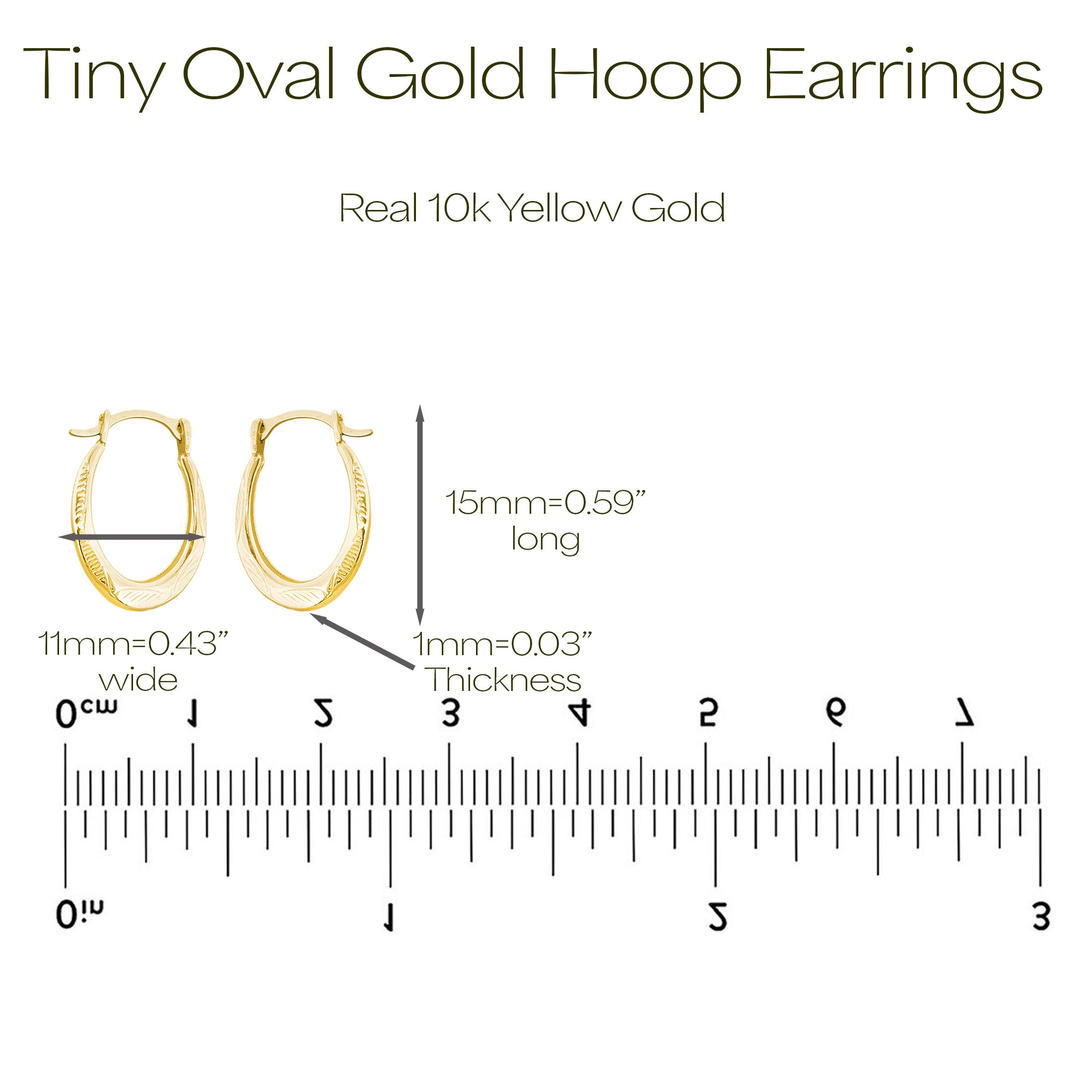 10K Yellow Gold Diamond-Cut Oval Hoop Earrings | 15x11mm