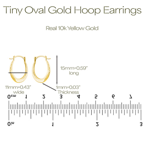 10K Yellow Gold Diamond-Cut Oval Hoop Earrings | 15x11mm