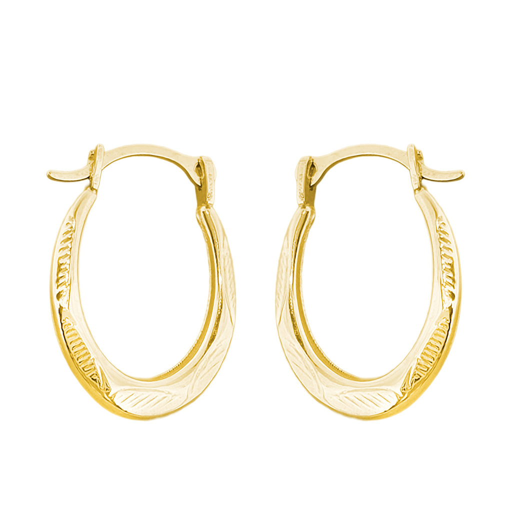 10K Yellow Gold Diamond-Cut Oval Hoop Earrings | 15x11mm