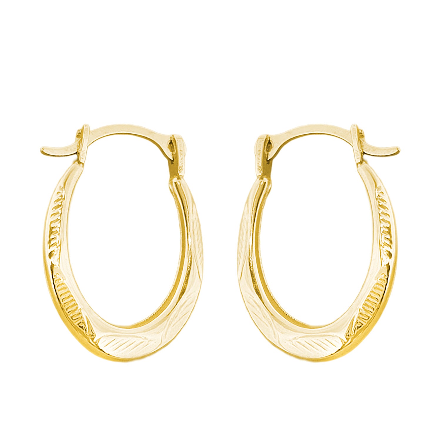 10K Yellow Gold Diamond-Cut Oval Hoop Earrings | 15x11mm
