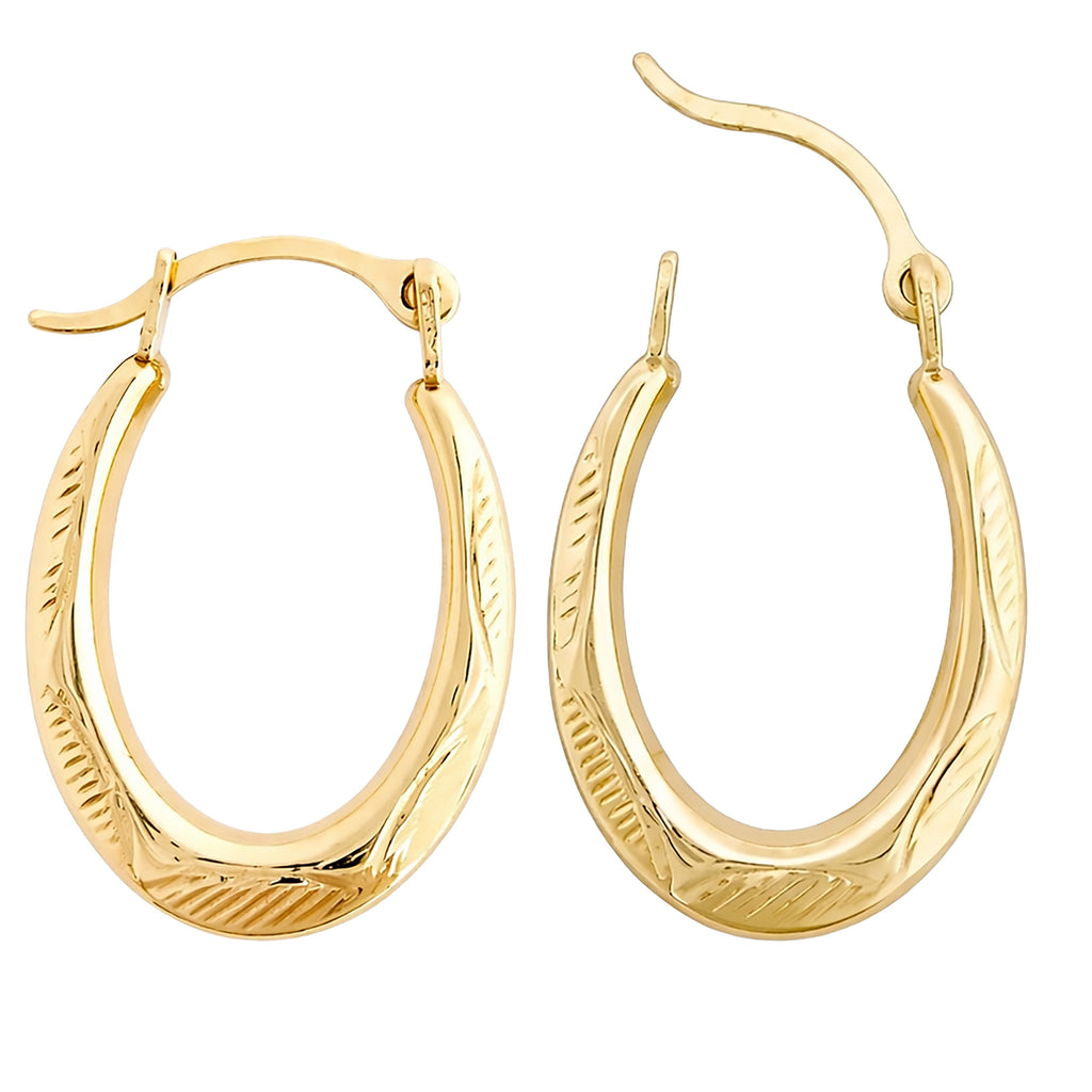 10K Yellow Gold Diamond-Cut Oval Hoop Earrings | 15x11mm
