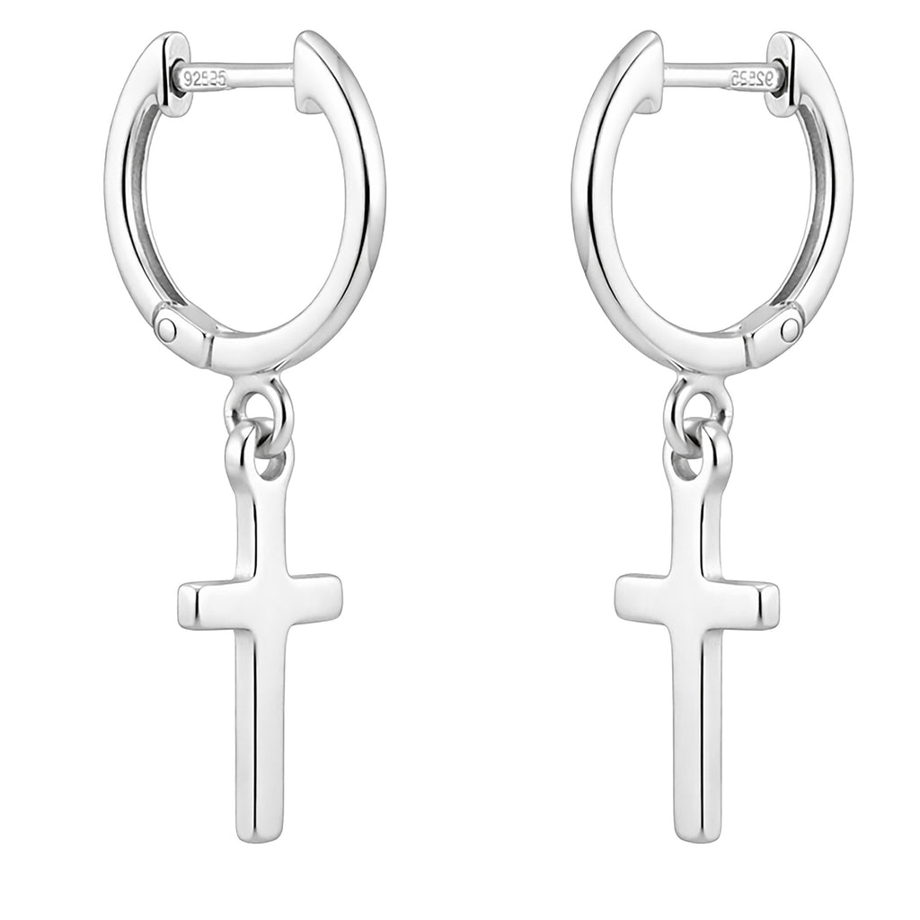Sterling Silver Cross Earring Set | Dangle Hoop & Stud Earrings for Men & Women