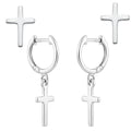 Sterling Silver Cross Earring Set | Dangle Hoop & Stud Earrings for Men & Women