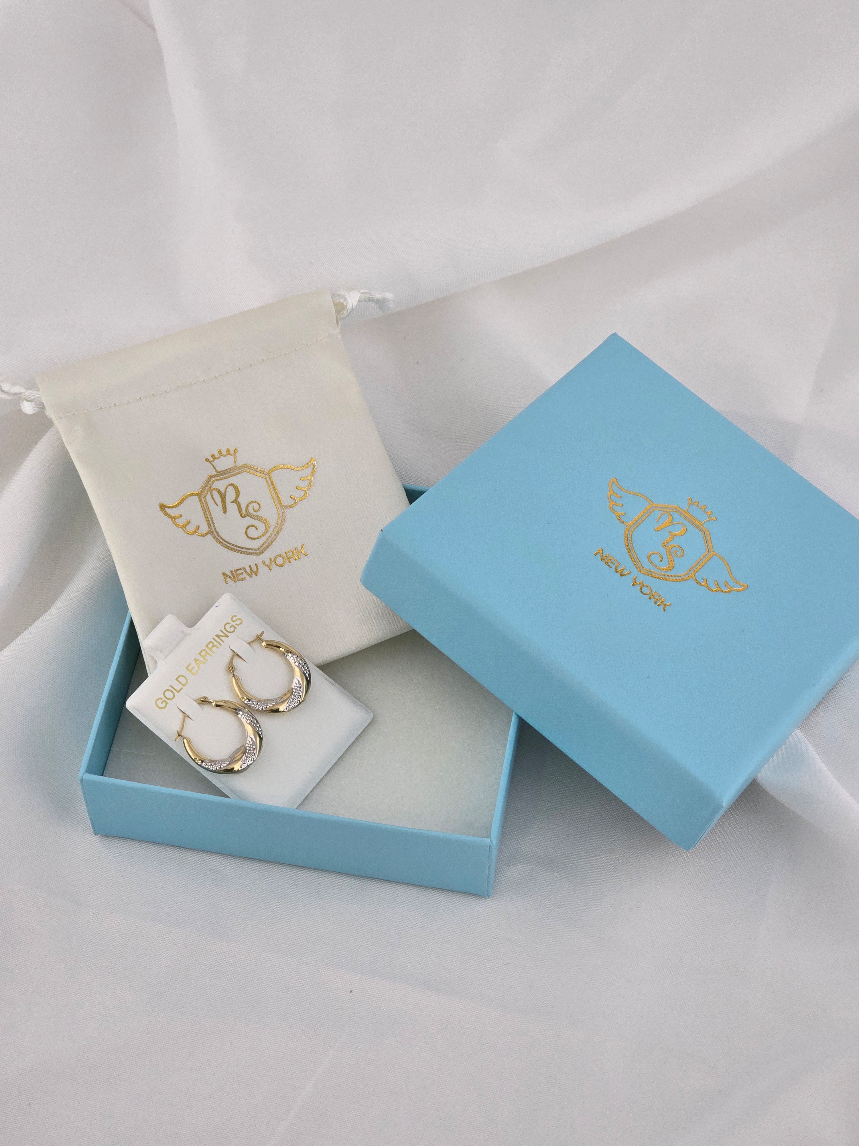 14K Two Tone Gold Fancy Mini Hoop Earrings – 18mm Yellow & White Gold