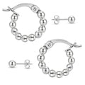 925 Sterling Silver Beaded Hoop Earrings | 16mm Ball Hoop Earrings
