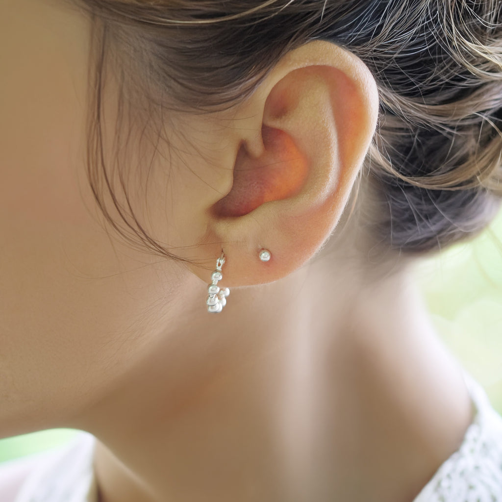925 Sterling Silver Beaded Hoop Earrings | 16mm Ball Hoop Earrings