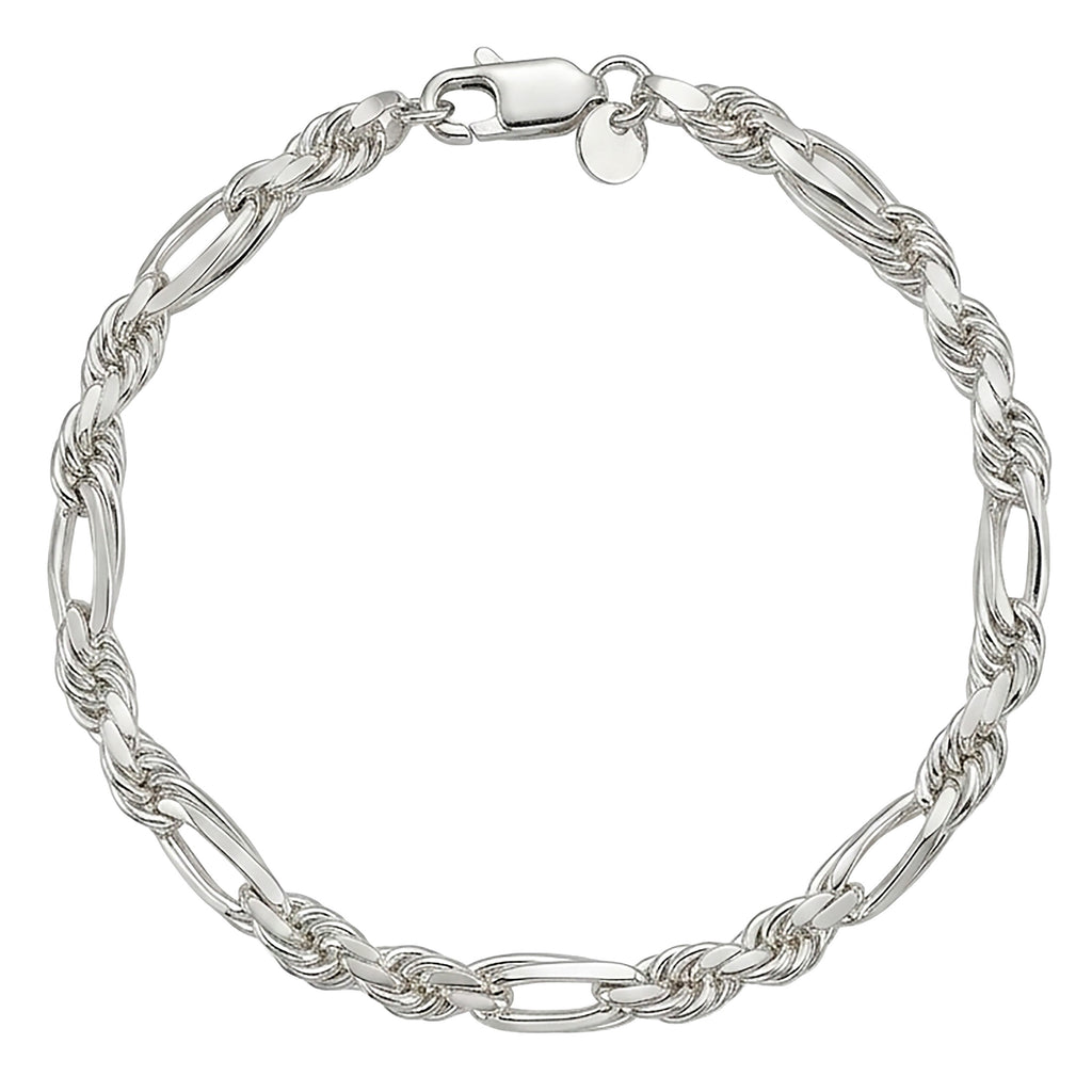 925 Sterling Silver Figarope Bracelet for Men | Silver & Gold Plated 8 Inch Chain Bracelet