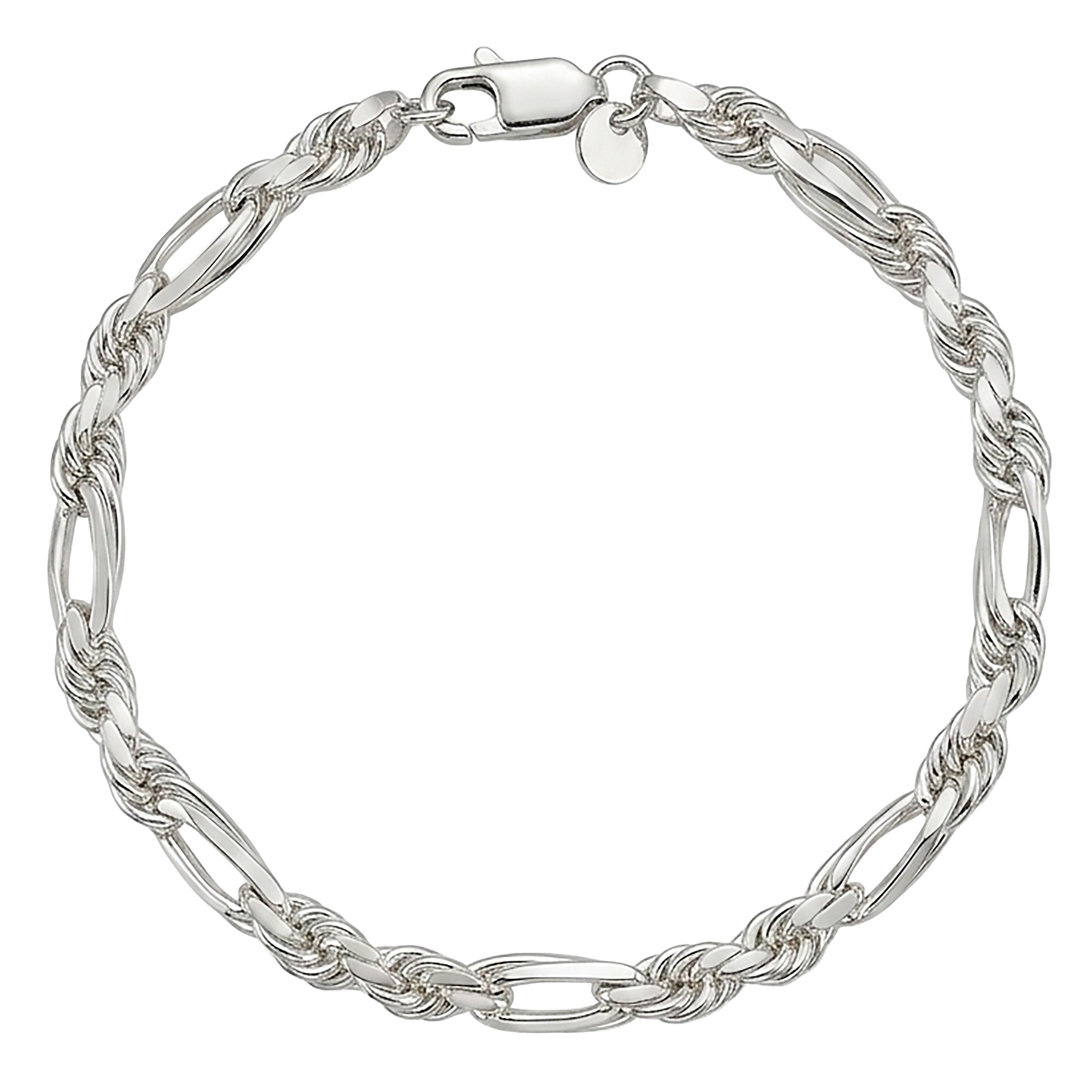 925 Sterling Silver Figarope Bracelet for Men | Silver & Gold Plated 8 Inch Chain Bracelet