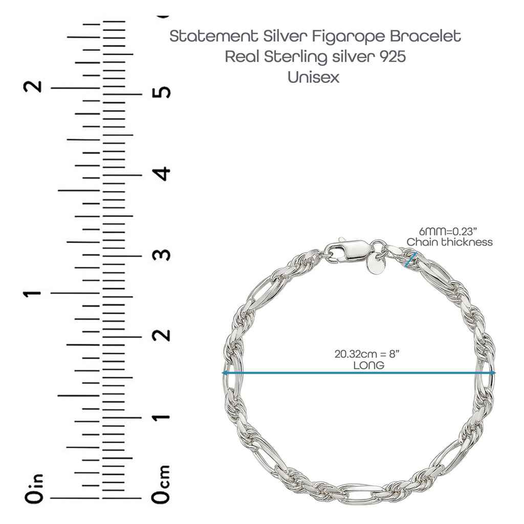 925 Sterling Silver Figarope Bracelet for Men | Silver & Gold Plated 8 Inch Chain Bracelet