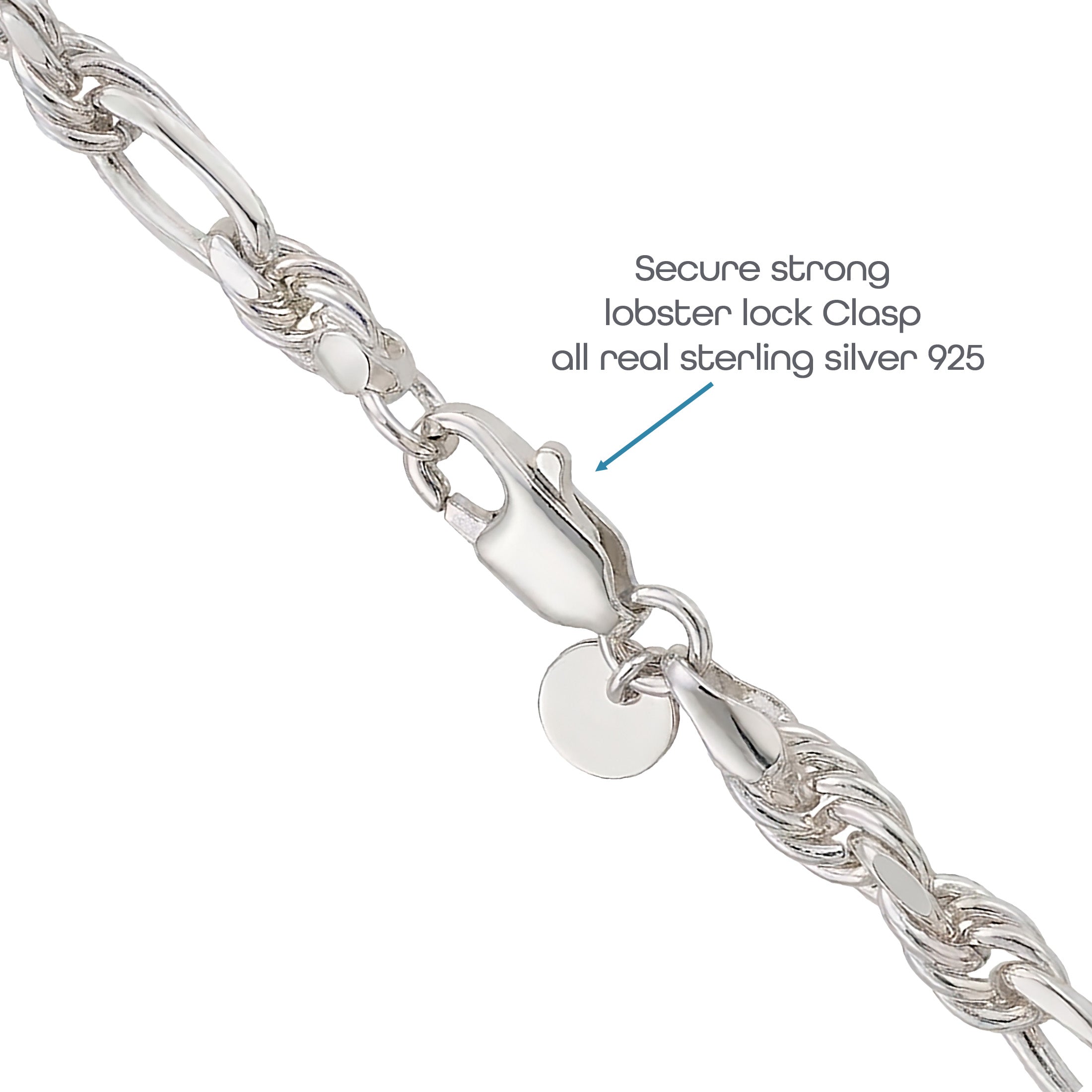 925 Sterling Silver Figarope Bracelet for Men | Silver & Gold Plated 8 Inch Chain Bracelet
