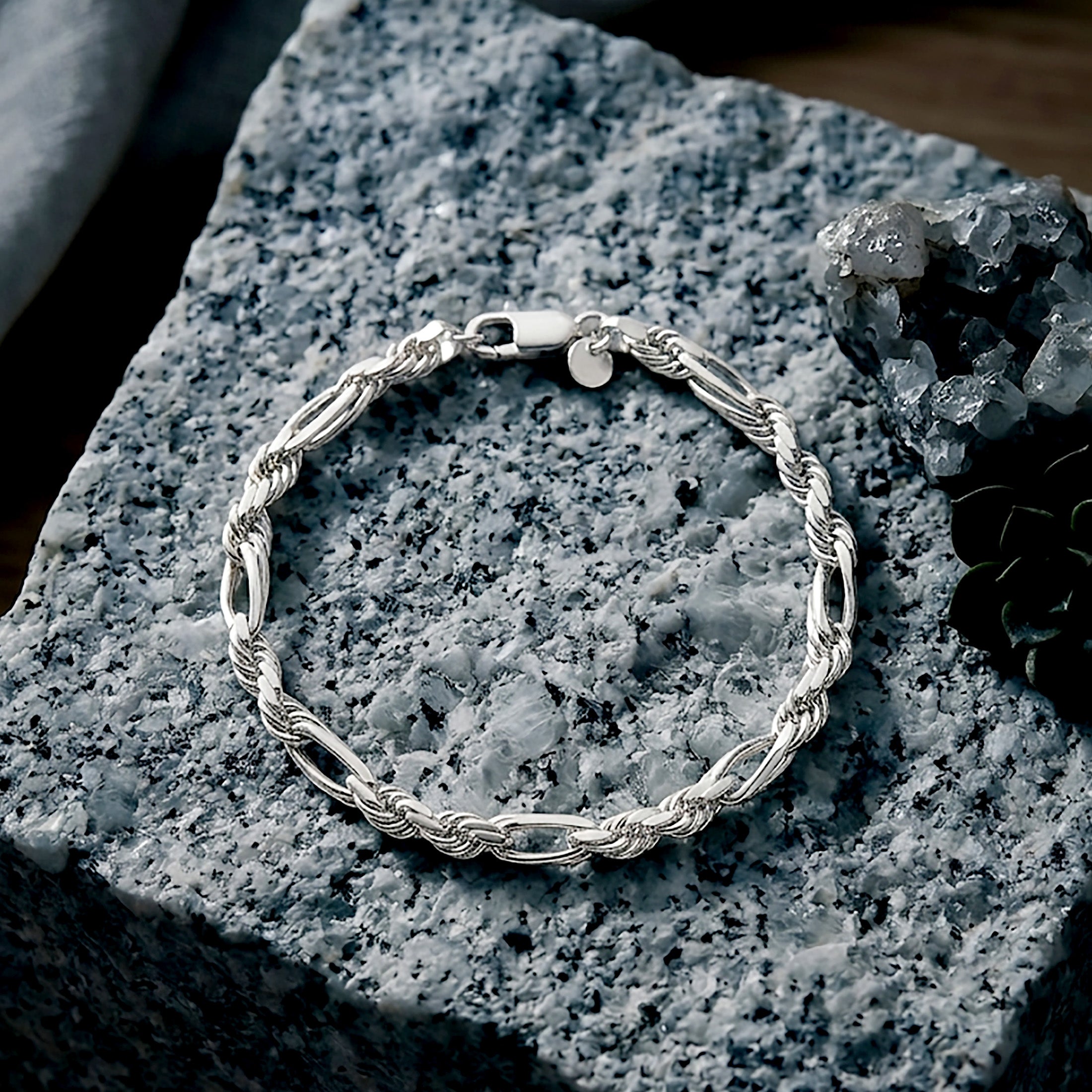 925 Sterling Silver Figarope Bracelet for Men | Silver & Gold Plated 8 Inch Chain Bracelet
