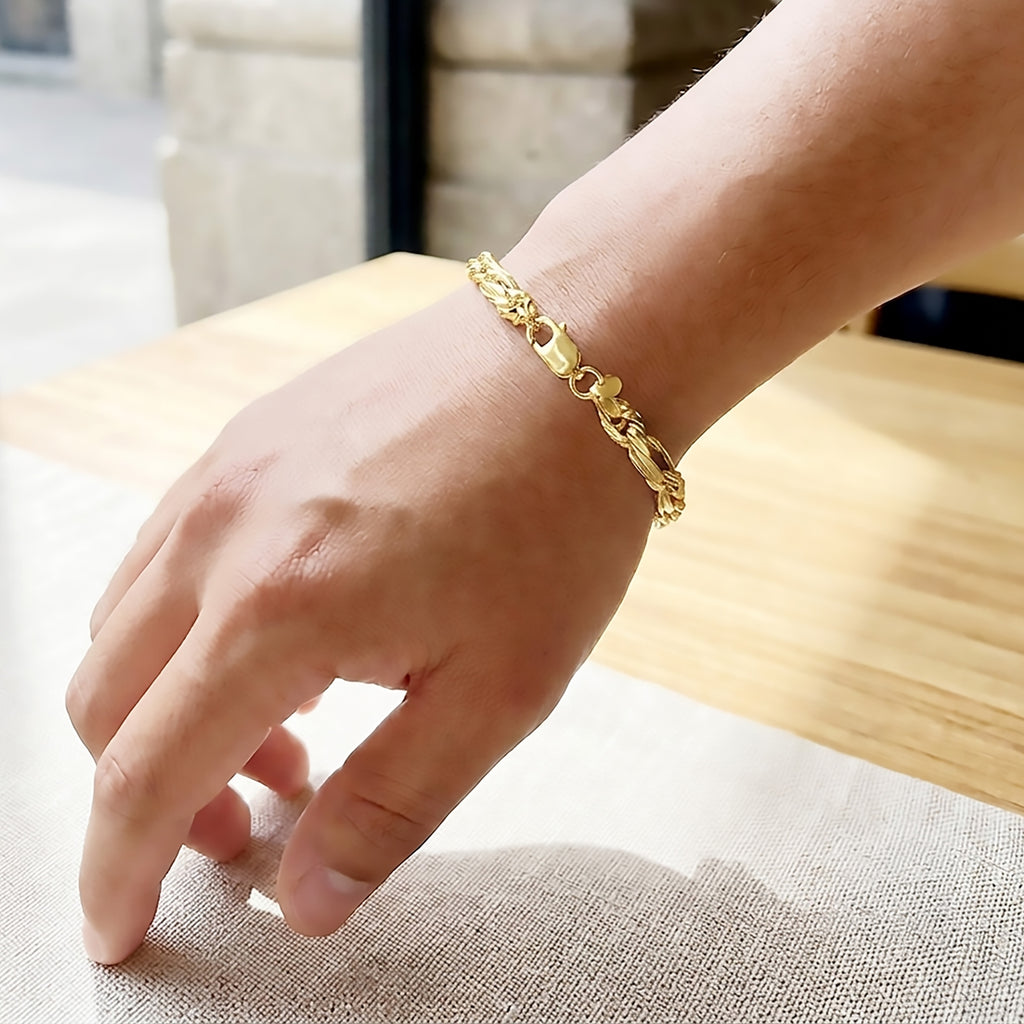 925 Sterling Silver Figarope Bracelet for Men | Silver & Gold Plated 8 Inch Chain Bracelet