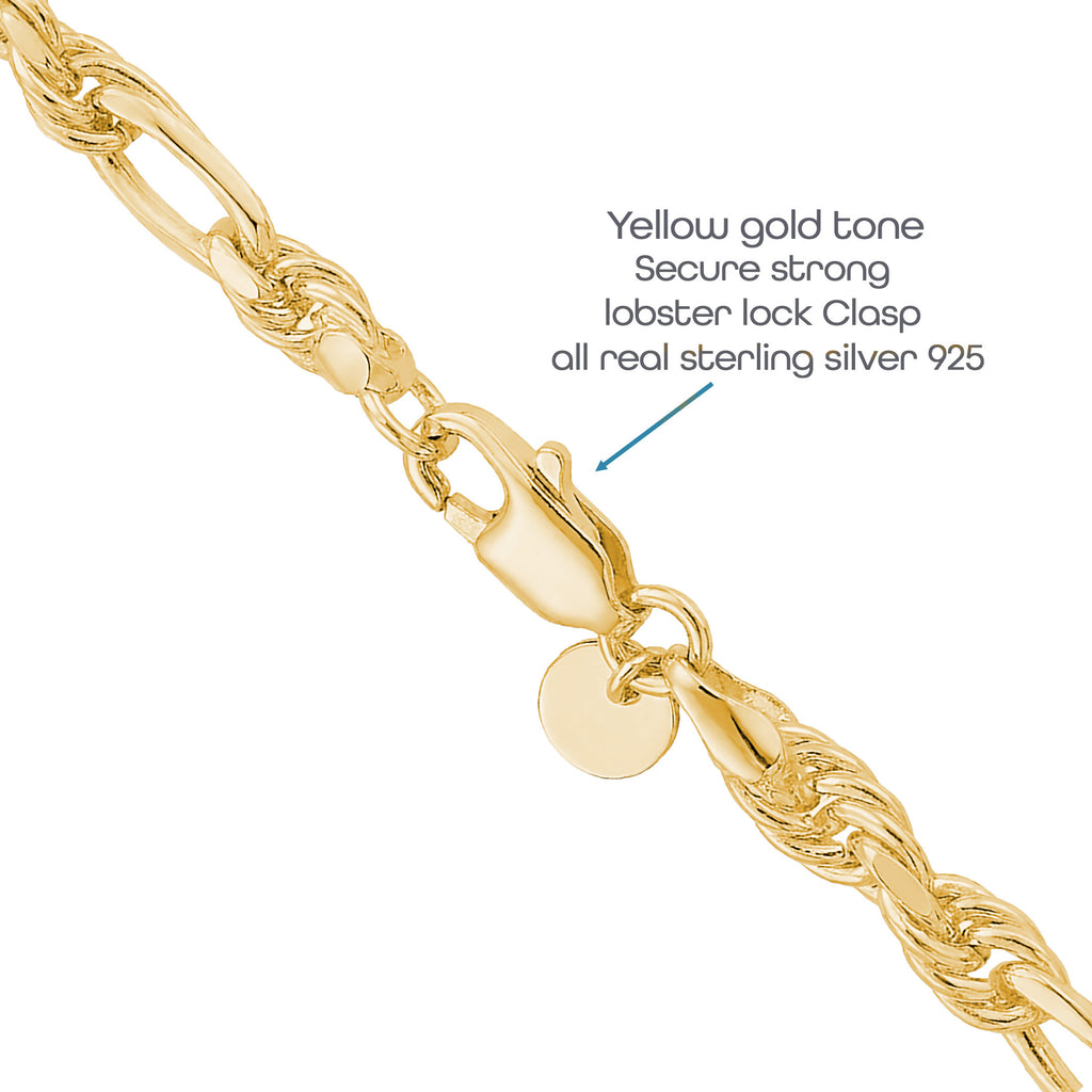 925 Sterling Silver Figarope Bracelet for Men | Silver & Gold Plated 8 Inch Chain Bracelet