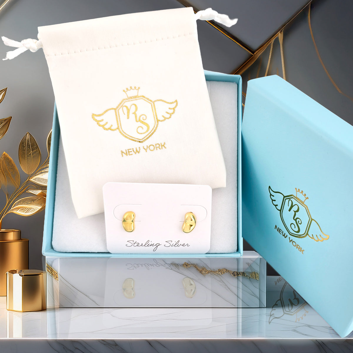 14K Gold Overlay Sterling Silver Seed Heart Stud Earrings