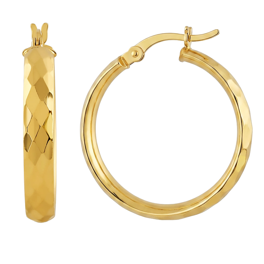 Faceted Yellow Gold Hoop Earrings — Sterling Silver 925