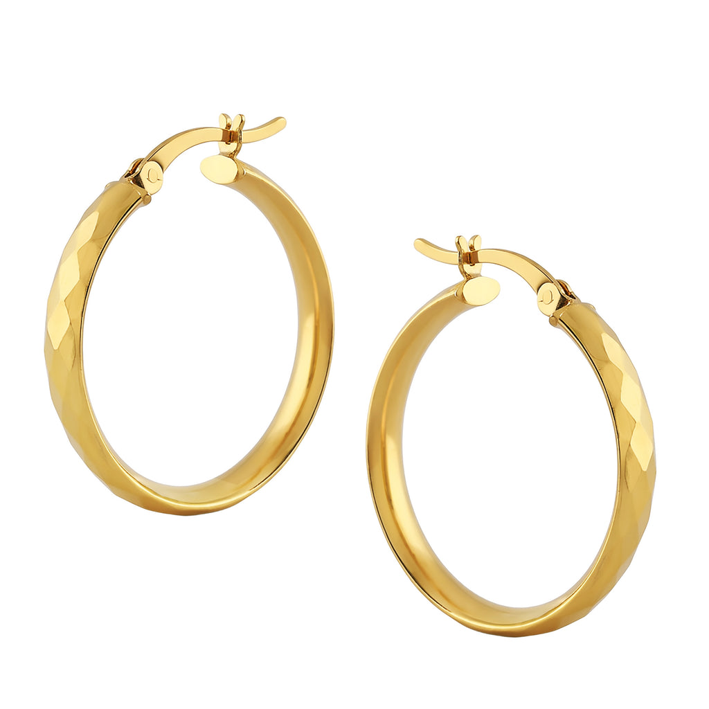 Faceted Yellow Gold Hoop Earrings — Sterling Silver 925