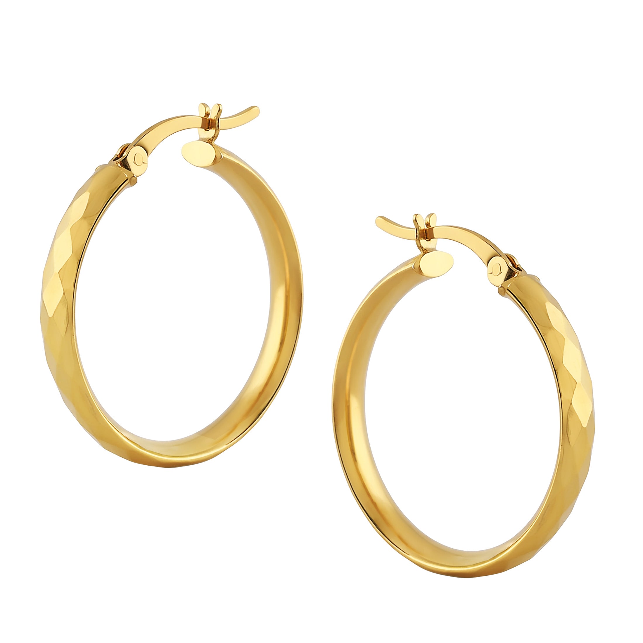 Faceted Yellow Gold Hoop Earrings — Sterling Silver 925