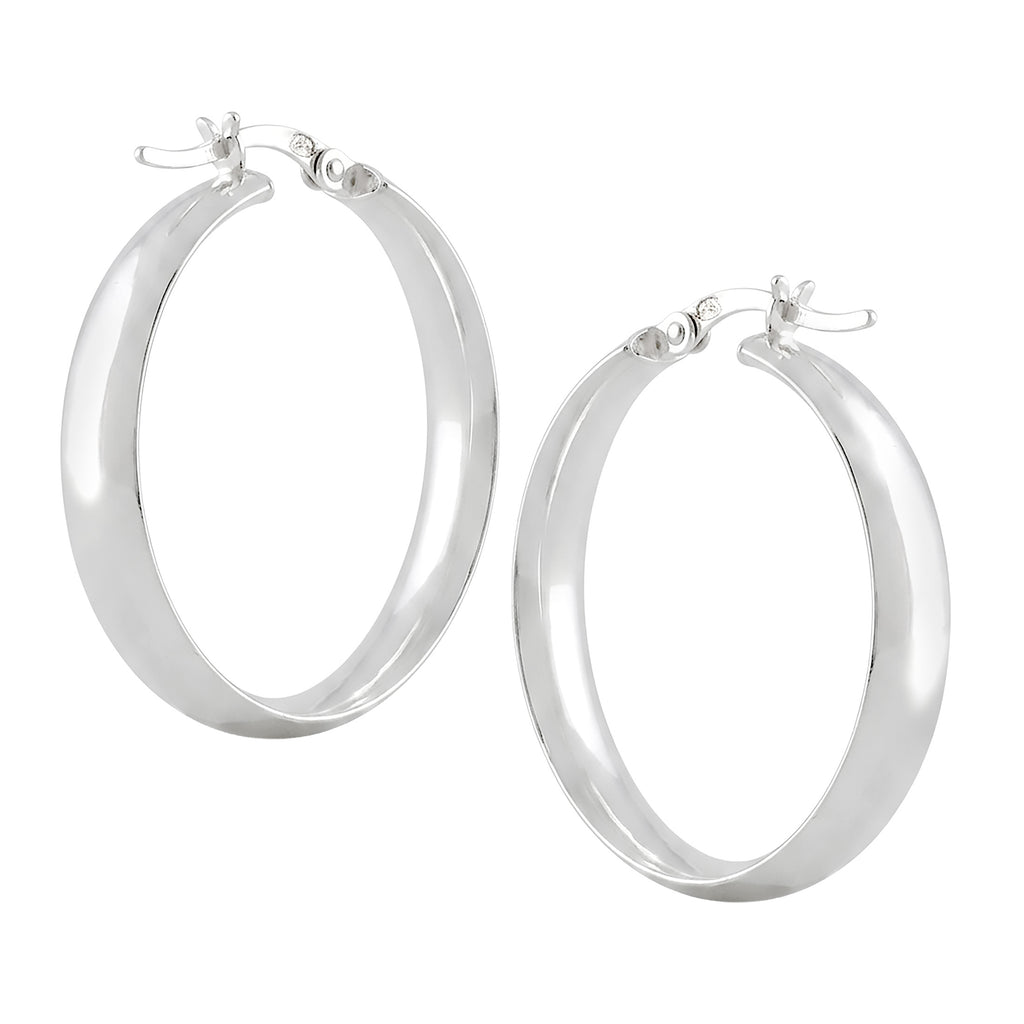 Classic 925 Sterling Silver Hoop Earrings – 30mm Semi Round Flat Tube