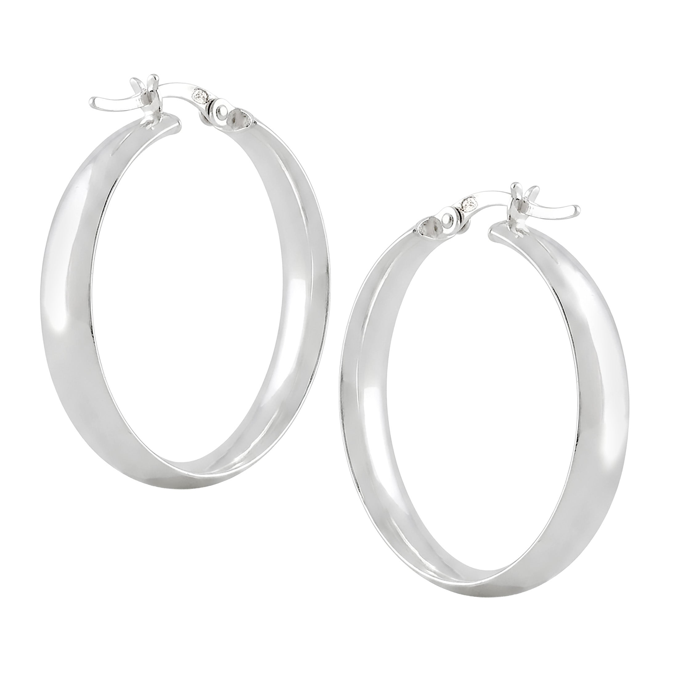 Classic 925 Sterling Silver Hoop Earrings – 30mm Semi Round Flat Tube