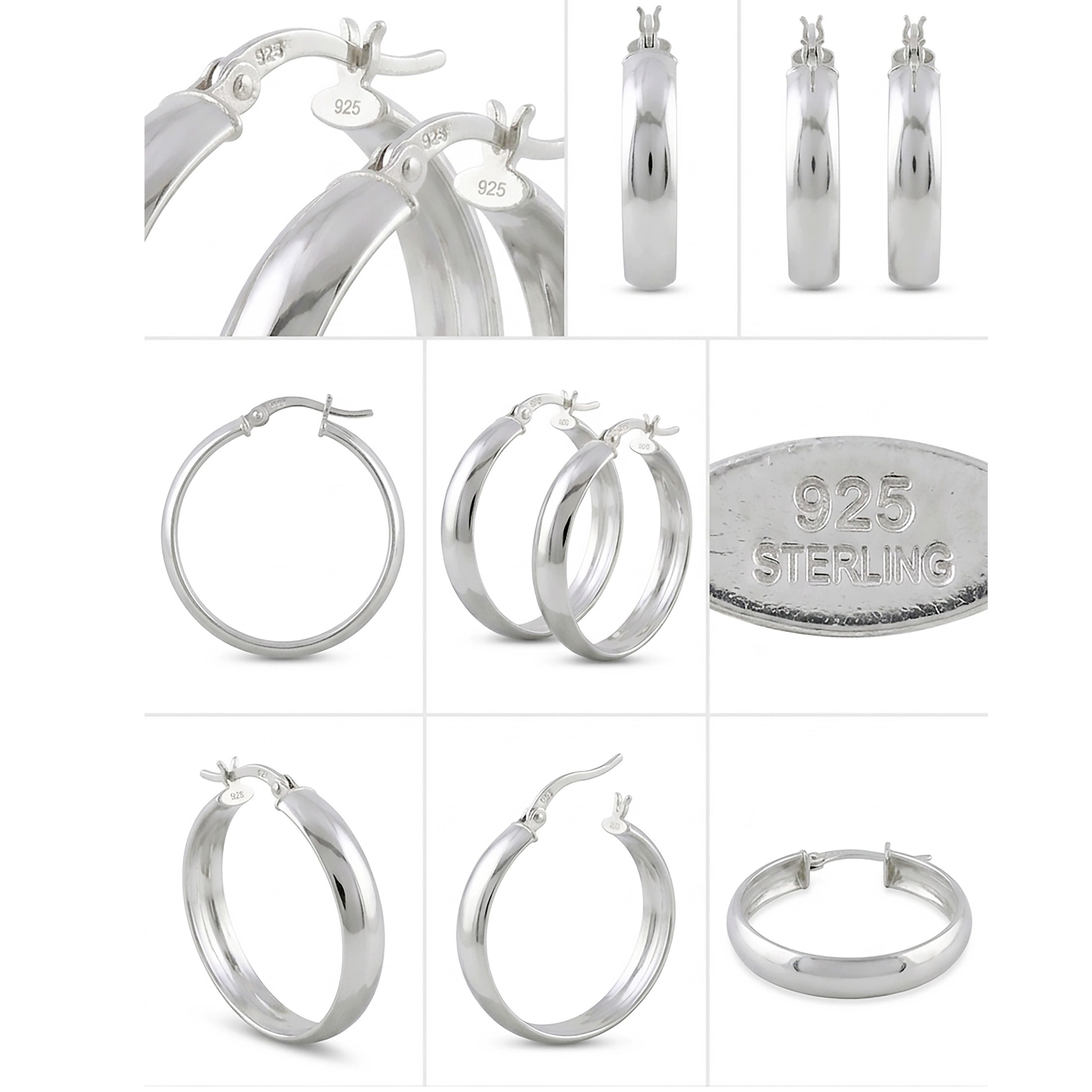 Classic 925 Sterling Silver Hoop Earrings – 30mm Semi Round Flat Tube