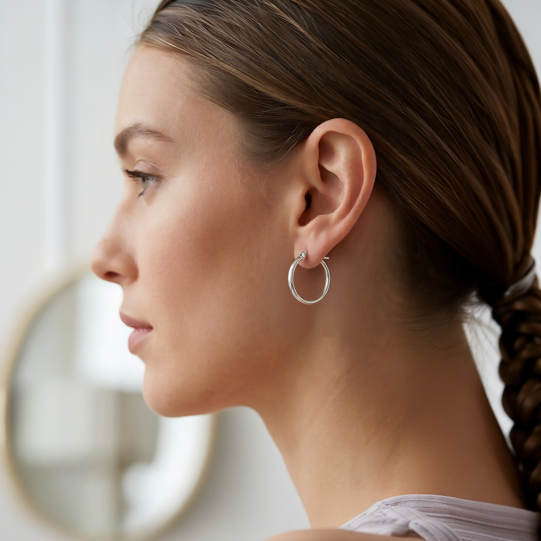 Classic 925 Sterling Silver Hoop Earrings – 30mm Semi Round Flat Tube