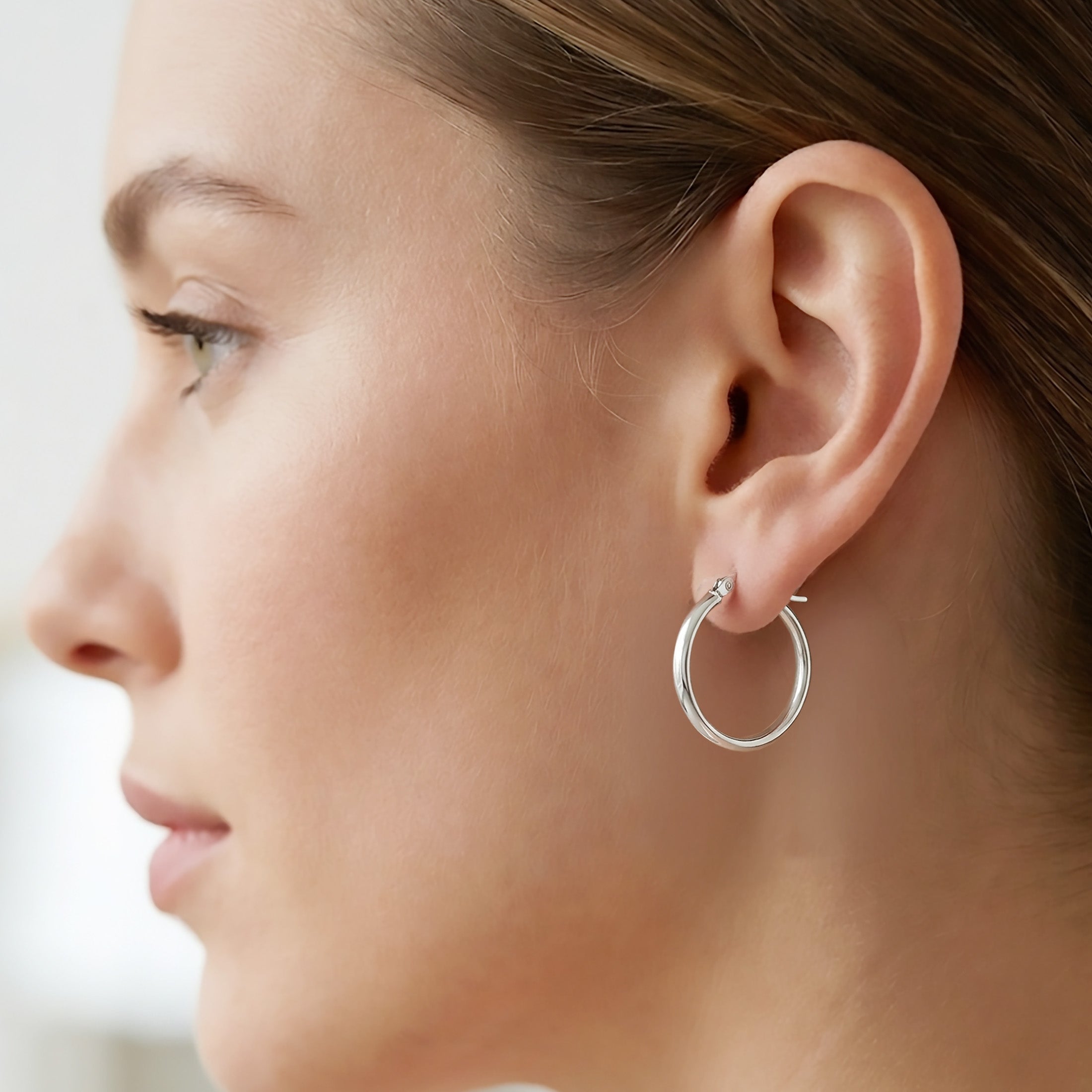 Classic 925 Sterling Silver Hoop Earrings – 30mm Semi Round Flat Tube