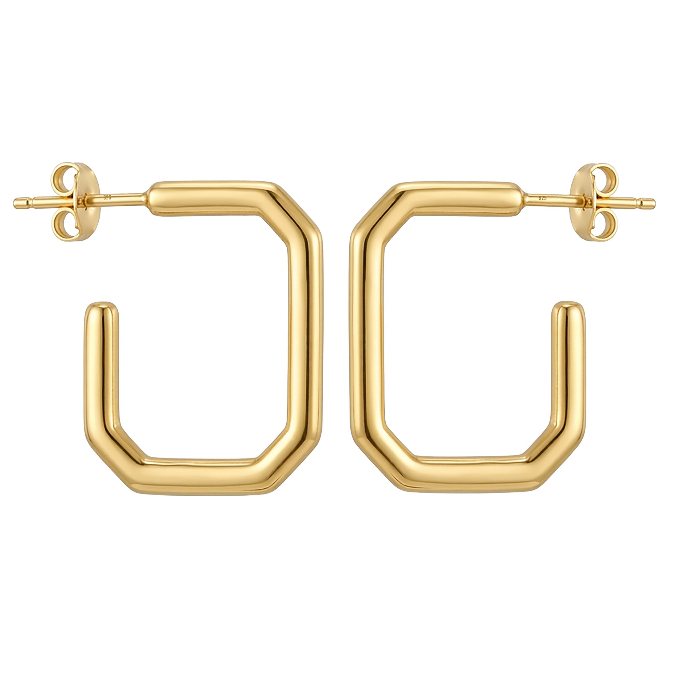 Square Geometric Hoop Earrings – Gold Tone 925 Sterling Silver Modern Minimalist Hoops