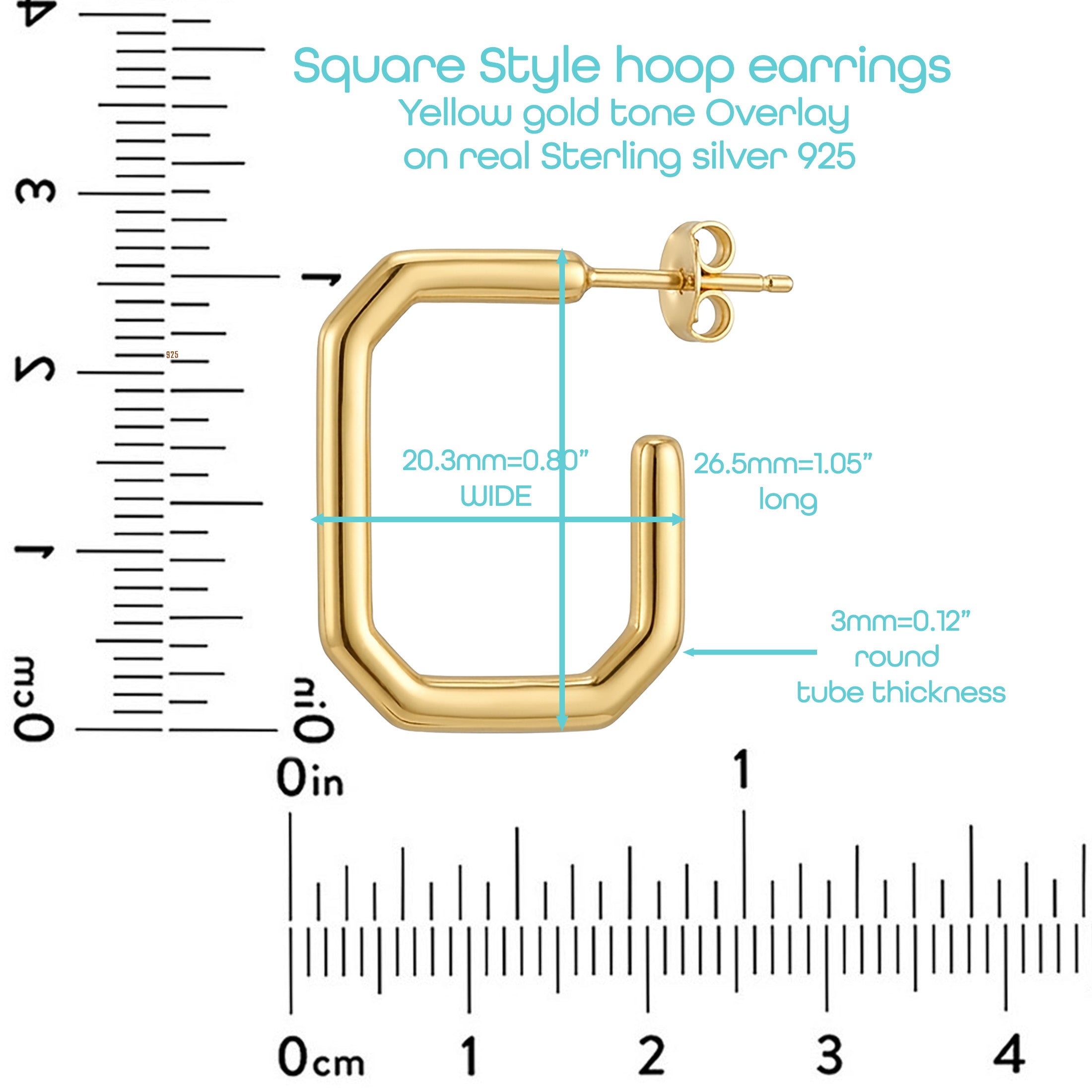 Square Geometric Hoop Earrings – Gold Tone 925 Sterling Silver Modern Minimalist Hoops