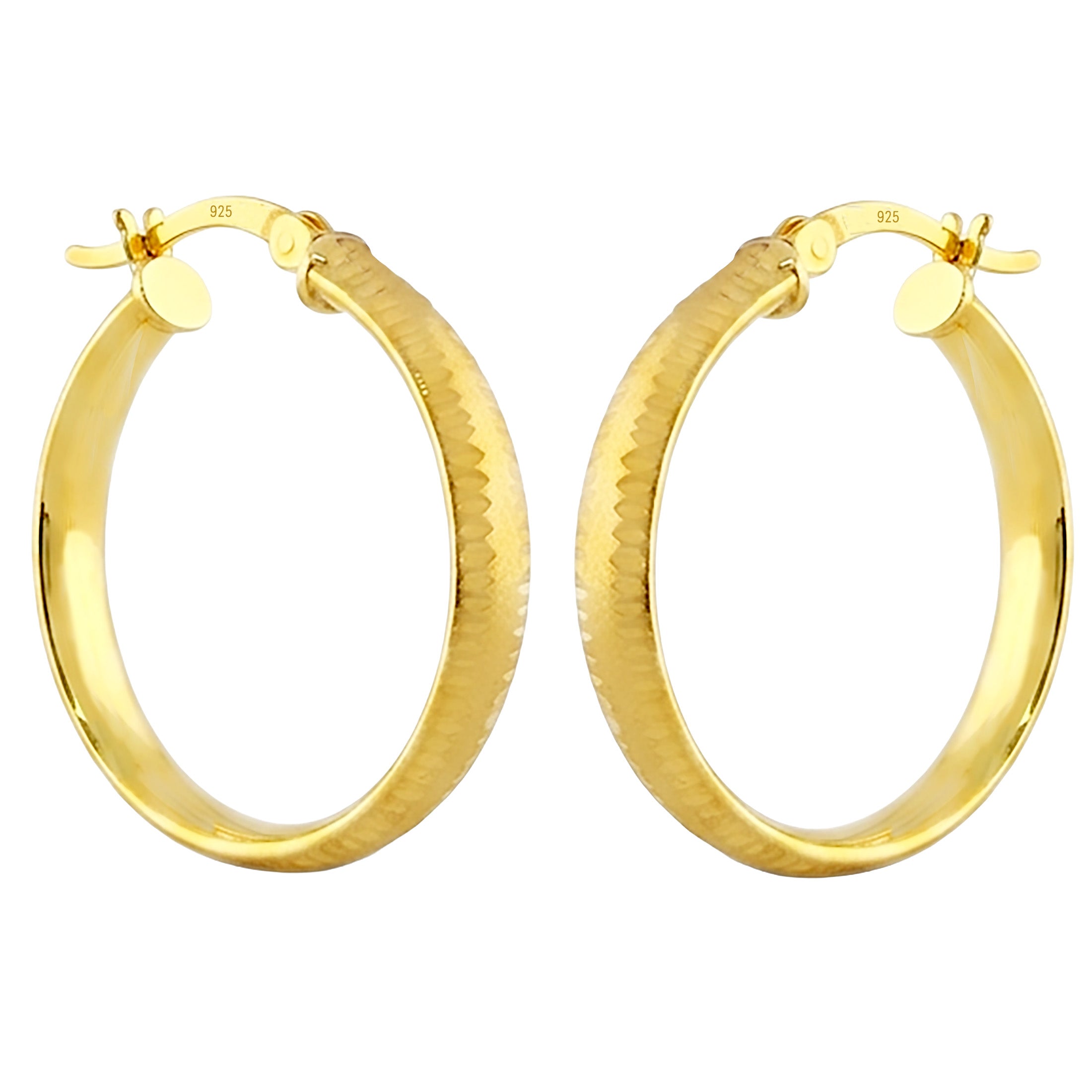 25mm Gold Plated 925 Sterling Silver Textured Hoop Earrings - Dainty & Hypoallergenic