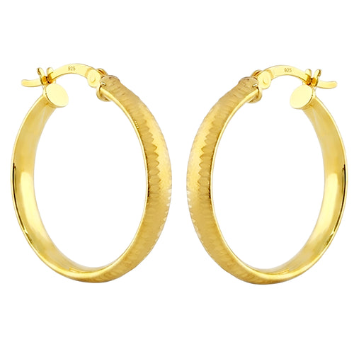 25mm Gold Plated 925 Sterling Silver Textured Hoop Earrings - Dainty & Hypoallergenic
