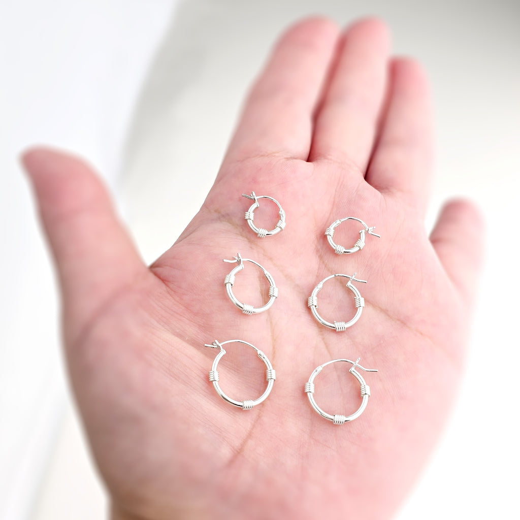 925 Sterling Silver Hoop Earrings Set of 3 Pairs – 10mm, 14mm & 16mm Hobo Coil Hoops