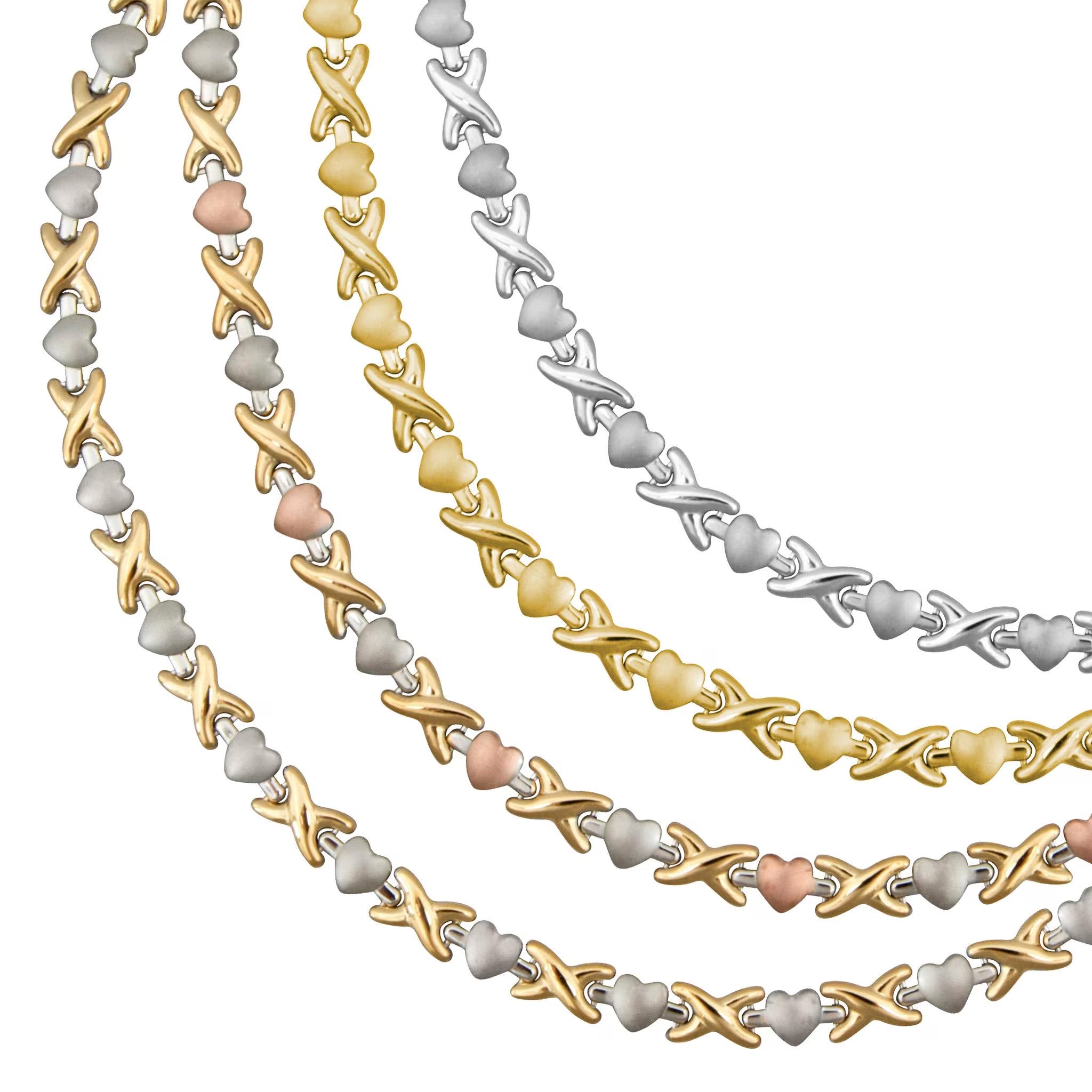 Gold Heart XOXO Necklace and Bracelet Set - Stainless Steel