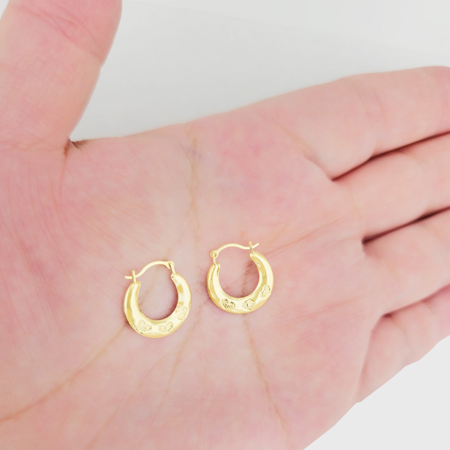Heart Pattern Hoop Earrings | Real 10K Yellow Gold | Dainty & Romantic