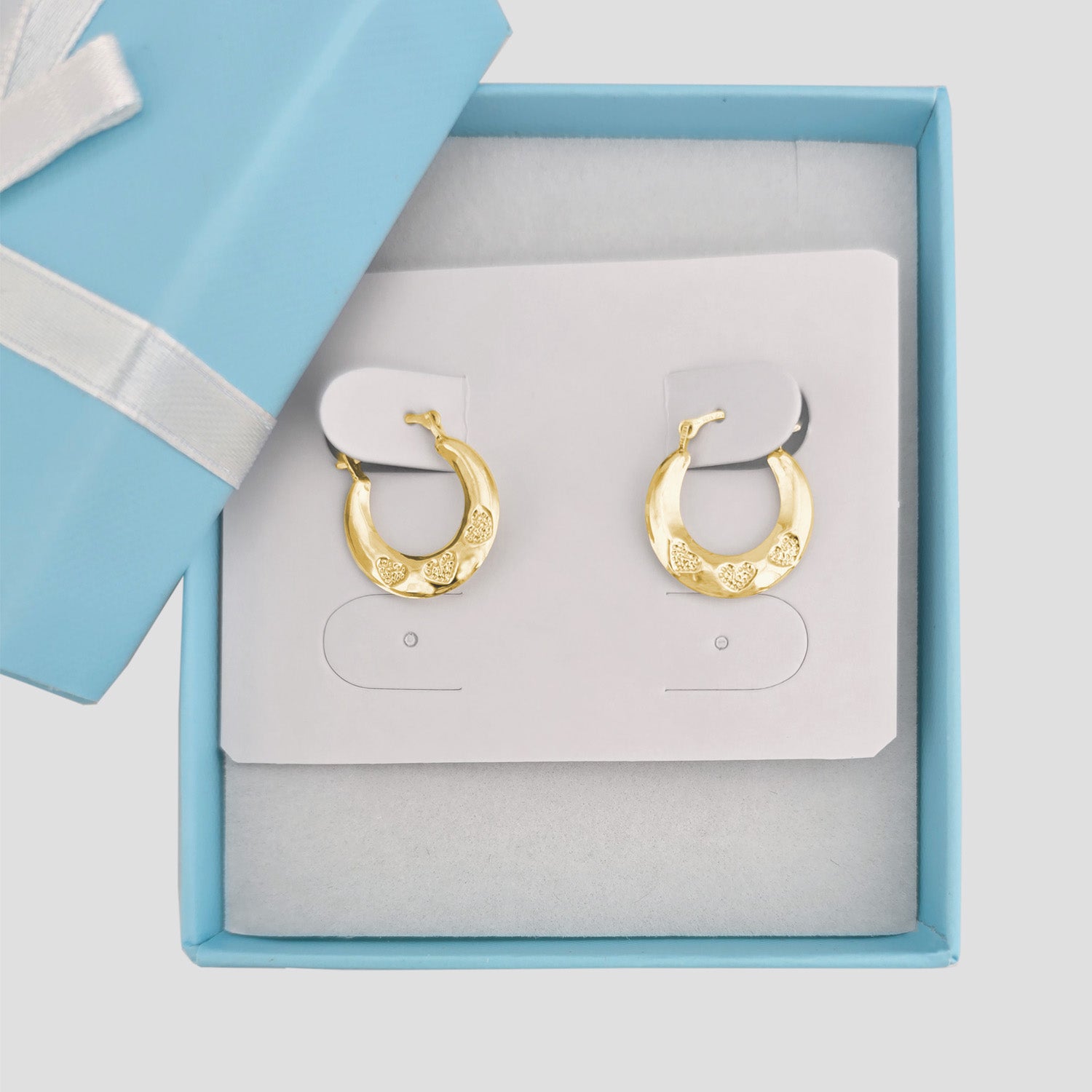 Heart Pattern Hoop Earrings | Real 10K Yellow Gold | Dainty & Romantic