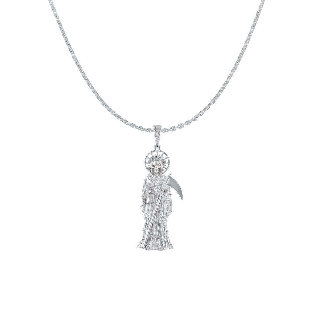 La Santa Muerte 925 Sterling Silver Necklace with 040 Cable Chain