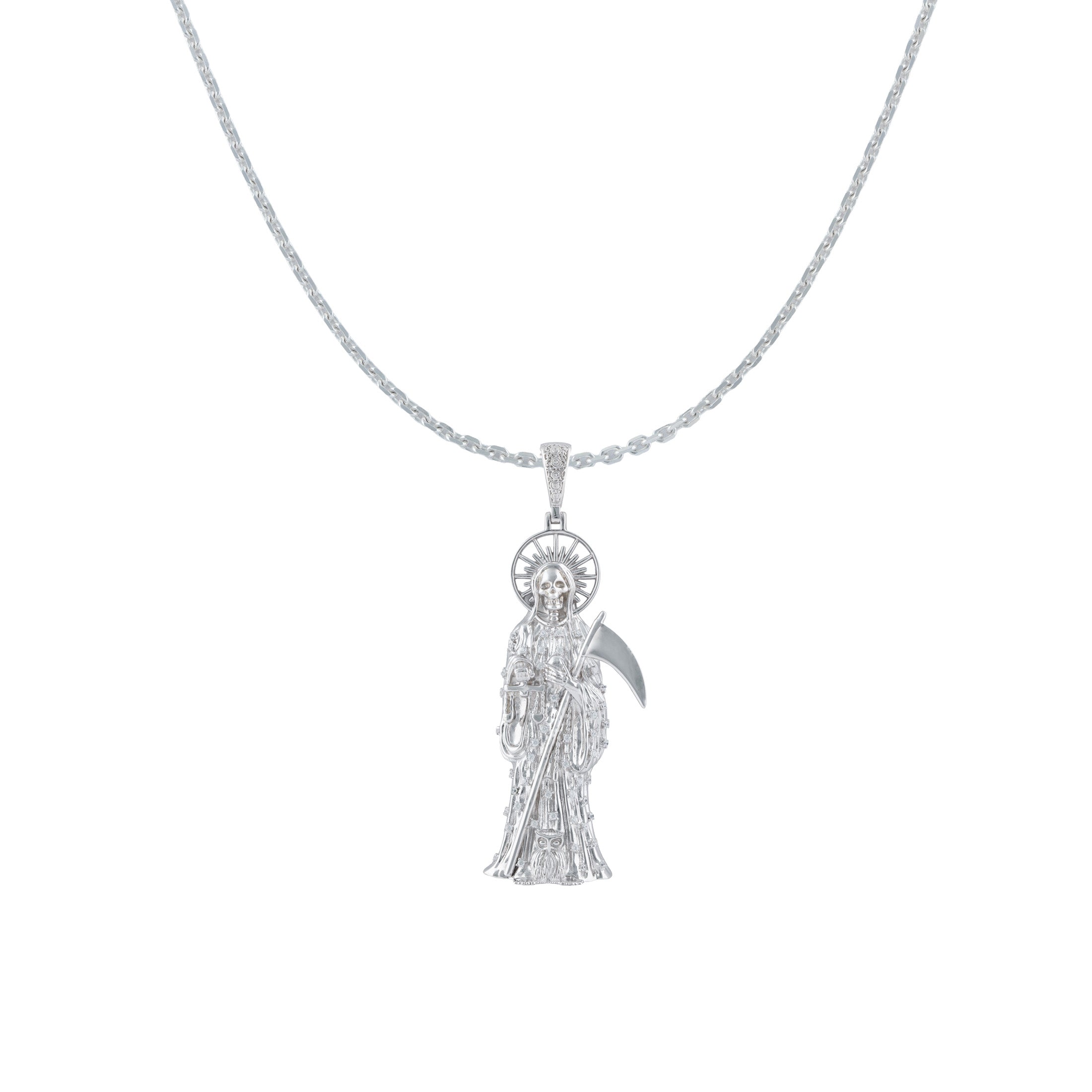 La Santa Muerte 925 Sterling Silver Necklace with 040 Cable Chain