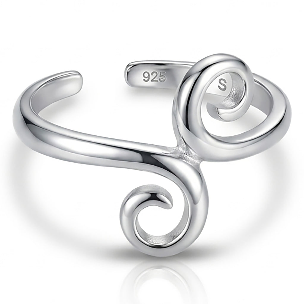 Sterling Silver Swirl Toe Ring - Adjustable 925 Silver Foot Jewelry