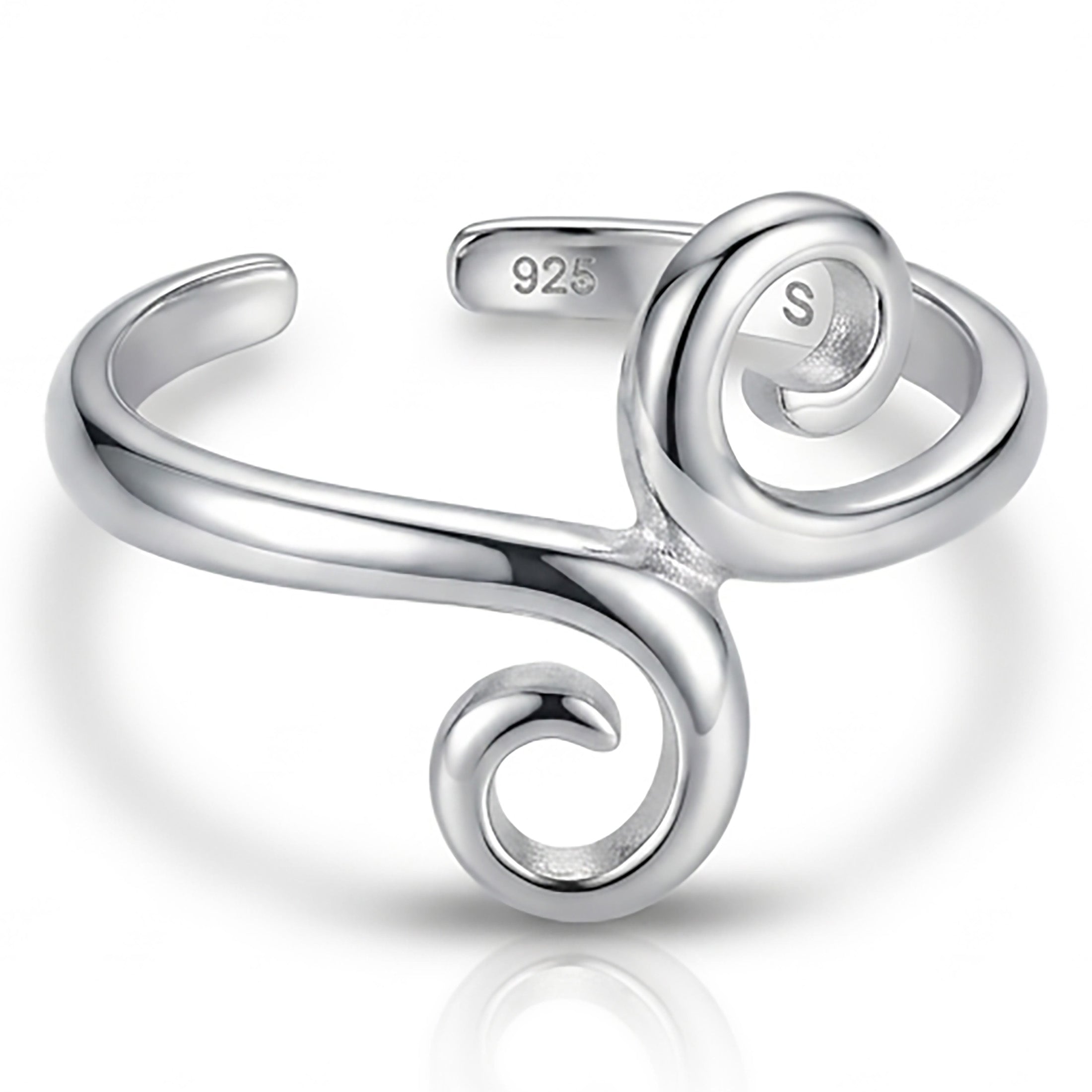 Sterling Silver Swirl Toe Ring - Adjustable 925 Silver Foot Jewelry