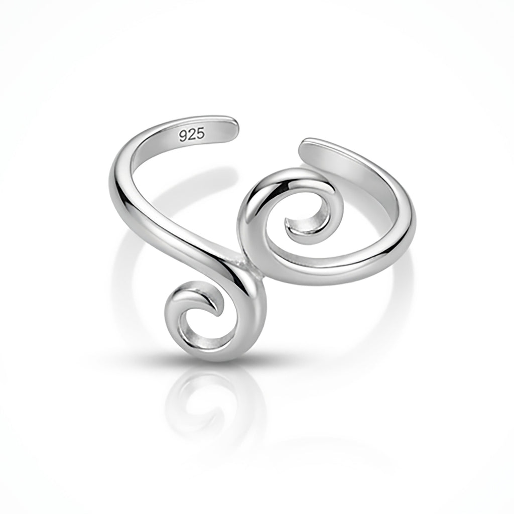 Sterling Silver Swirl Toe Ring - Adjustable 925 Silver Foot Jewelry