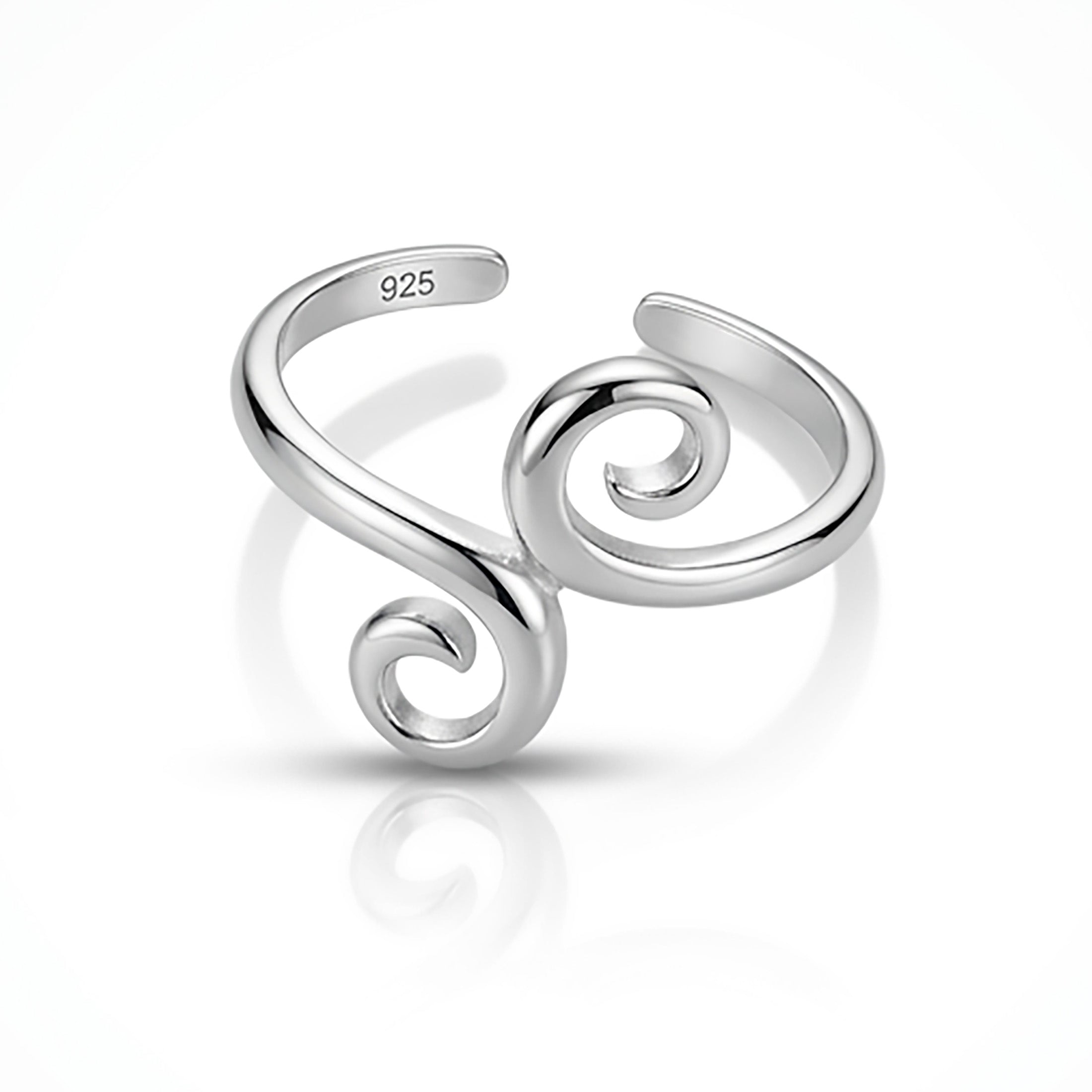Sterling Silver Swirl Toe Ring - Adjustable 925 Silver Foot Jewelry