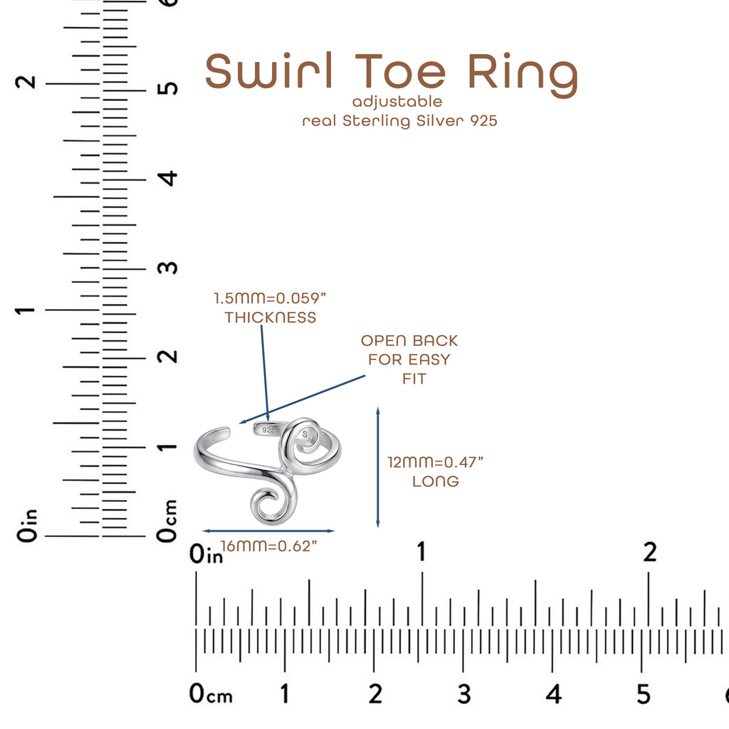 Sterling Silver Swirl Toe Ring - Adjustable 925 Silver Foot Jewelry