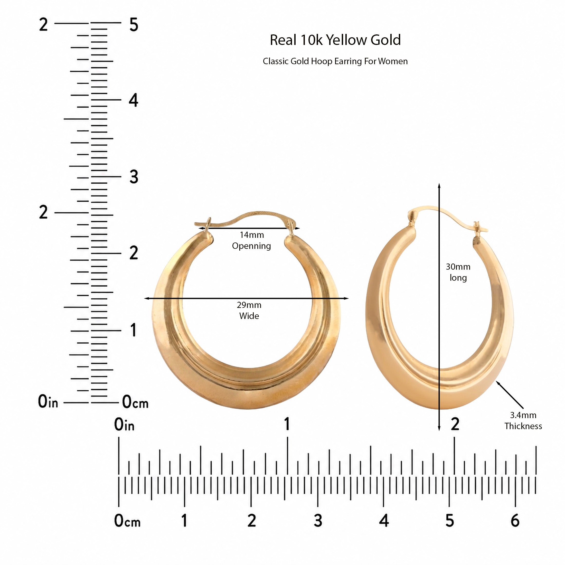 Real 10K Yellow Gold Classic Hoop Earrings – 30mm