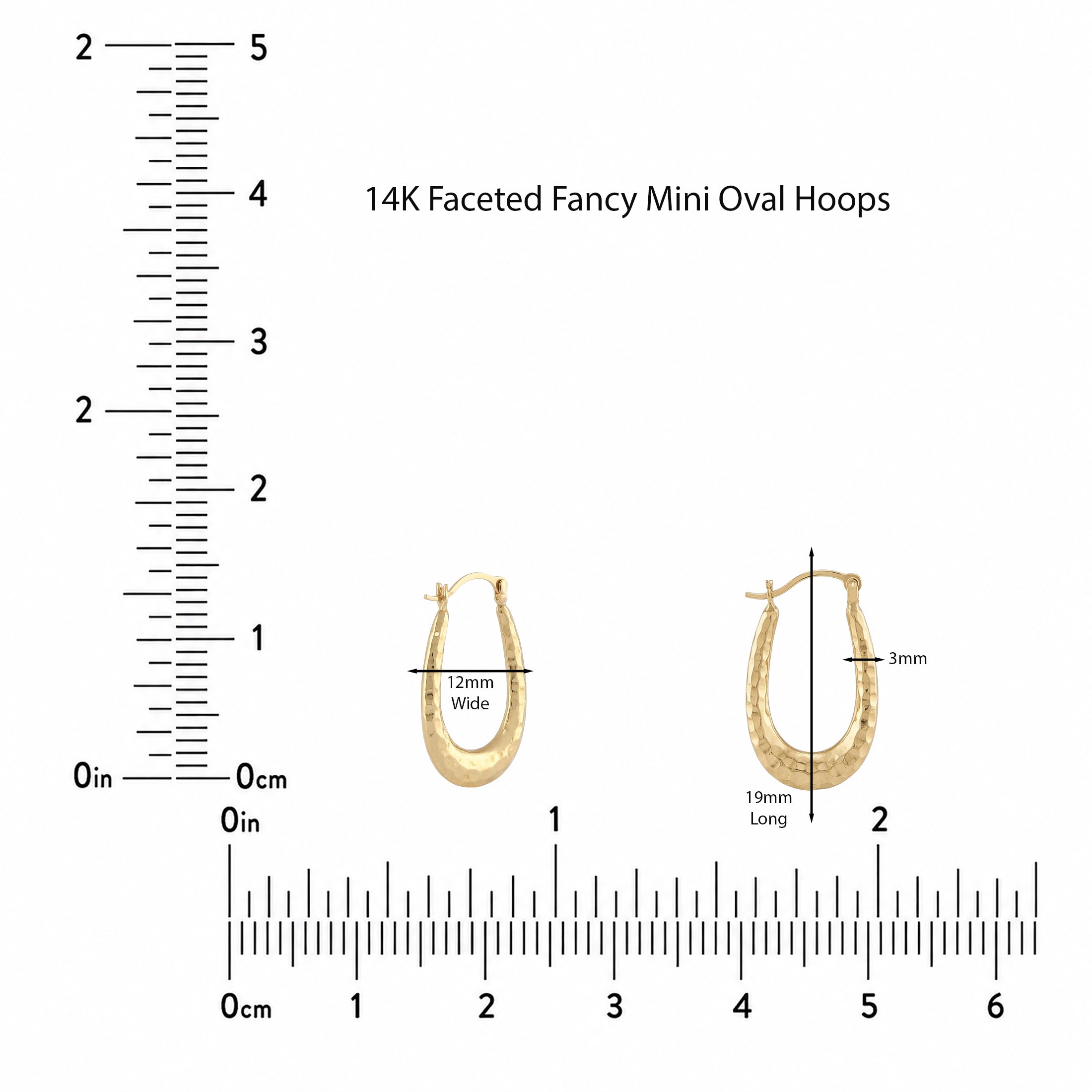 14K Real Gold Faceted Fancy Mini Oval Hoop Earrings