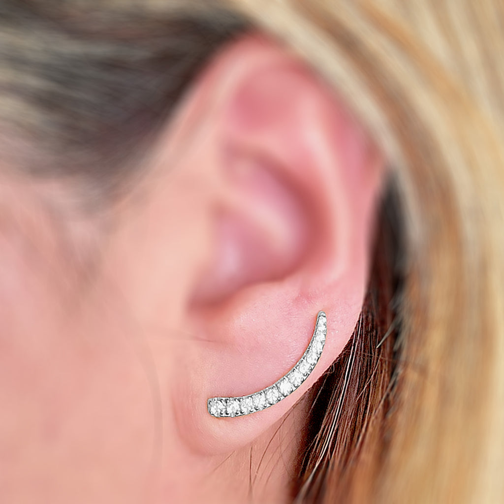 Climber Crawler Earrings 20mm-1 inch long 14K Yellow gold overlay real Sterling Silver 925 CZ