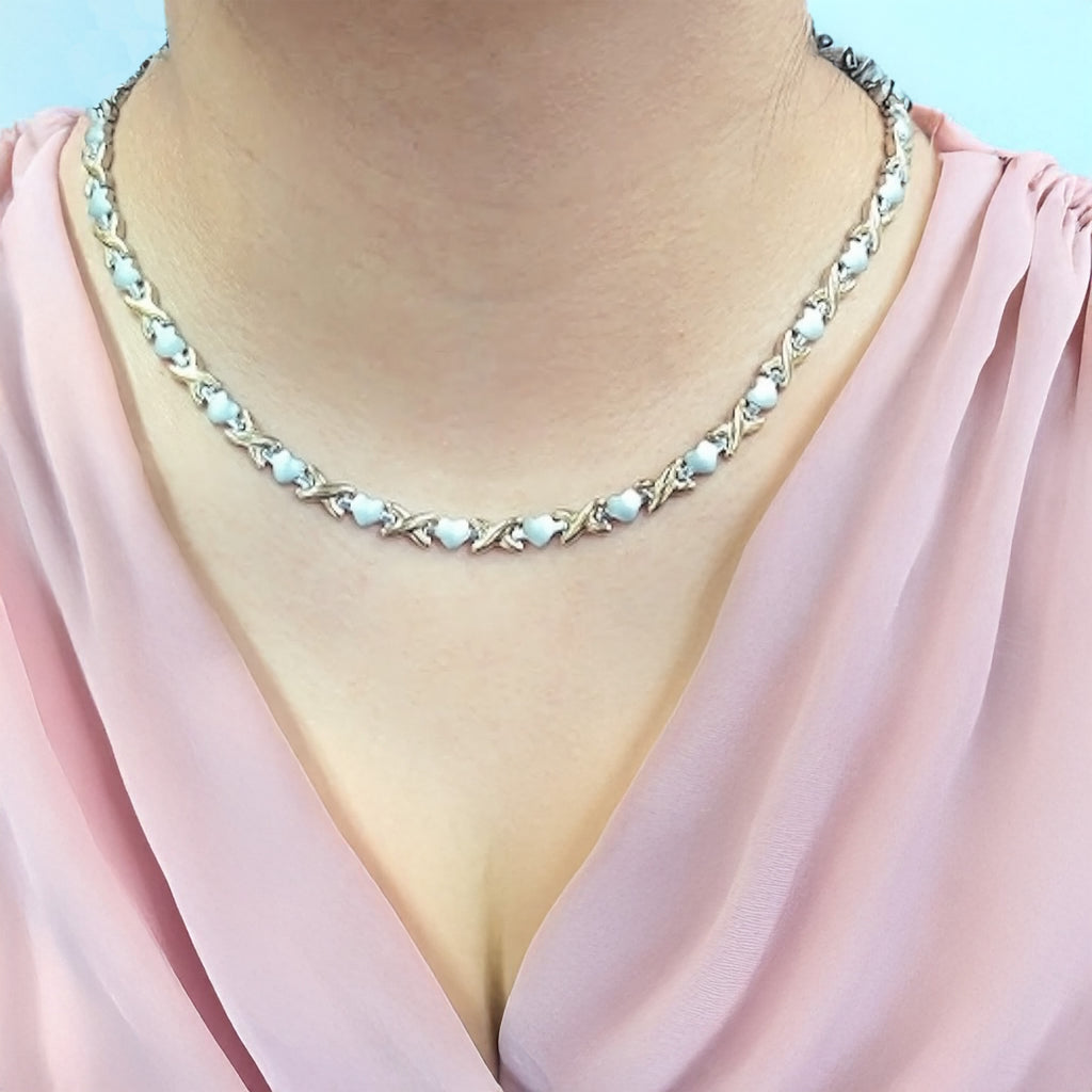 Gold Heart XOXO Necklace and Bracelet Set - Stainless Steel