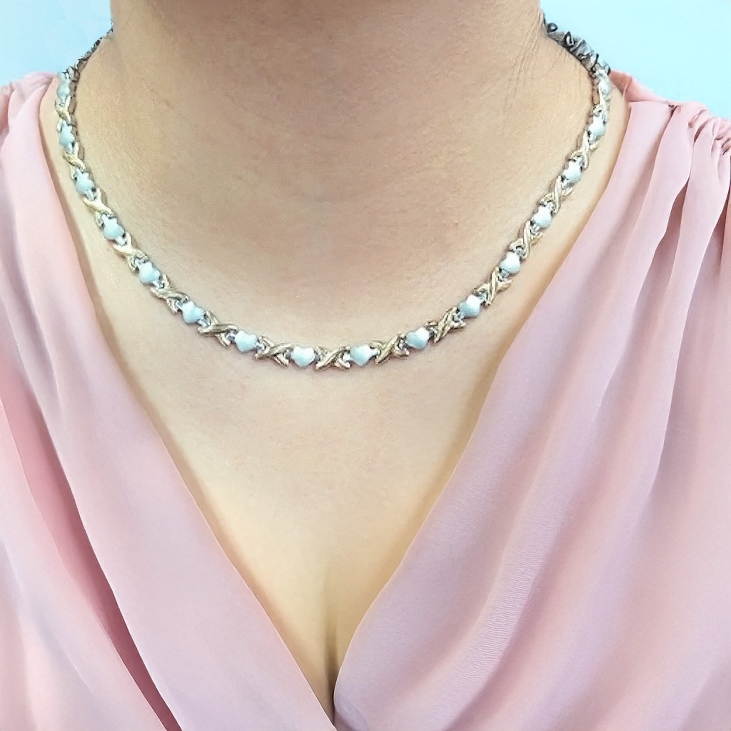 Gold Heart XOXO Necklace and Bracelet Set - Stainless Steel